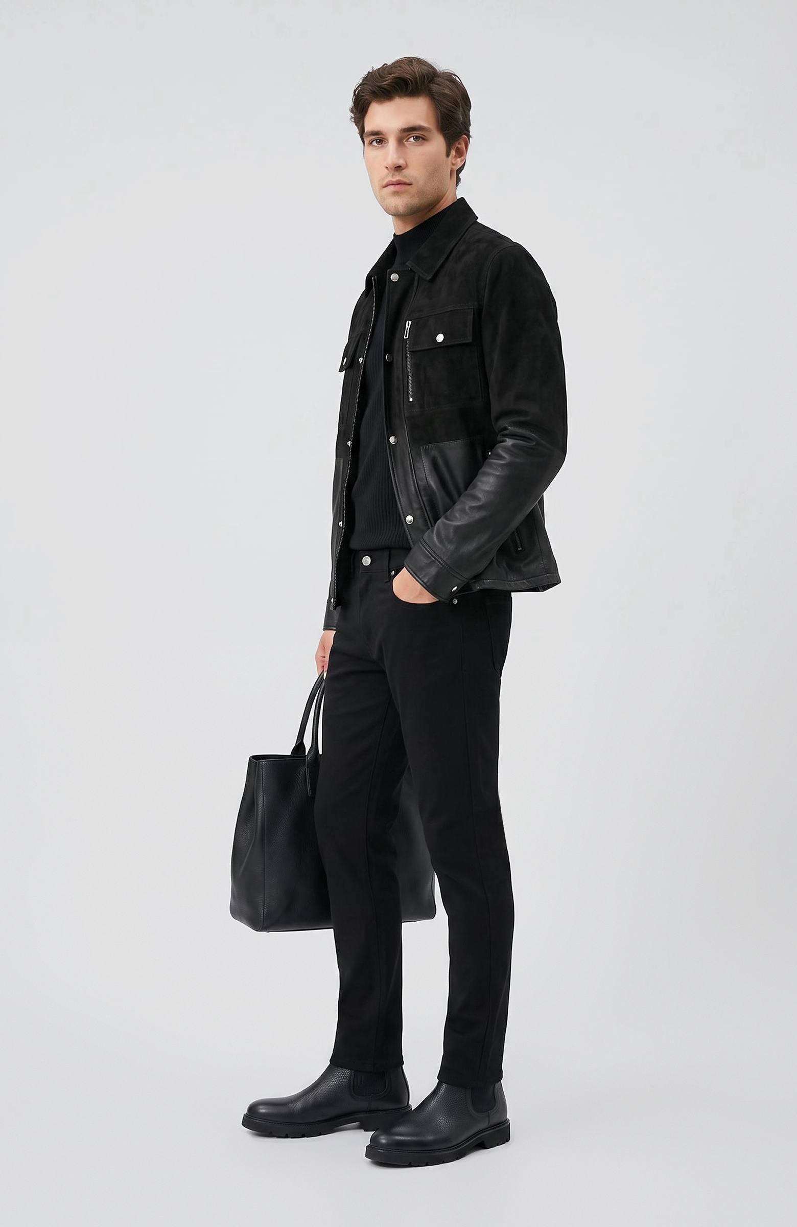 Black Gradient Leather Coat