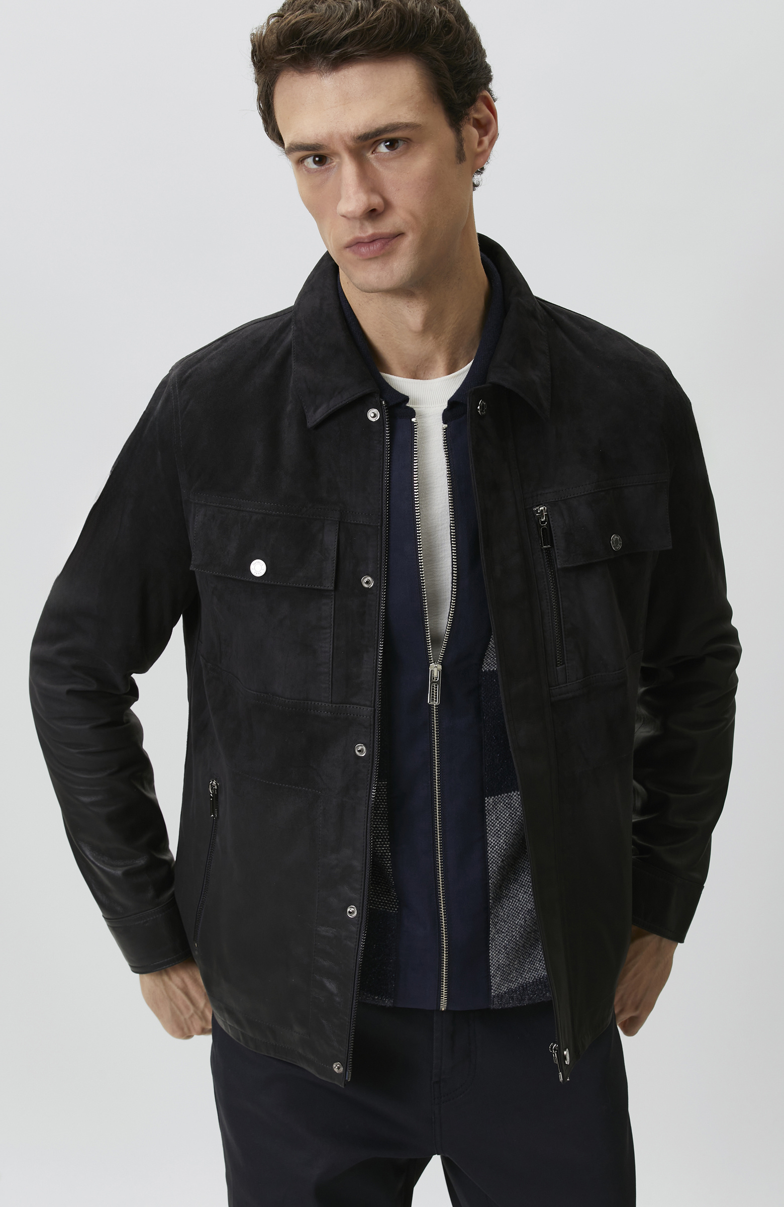 Navy Blue Gradient Leather Jacket