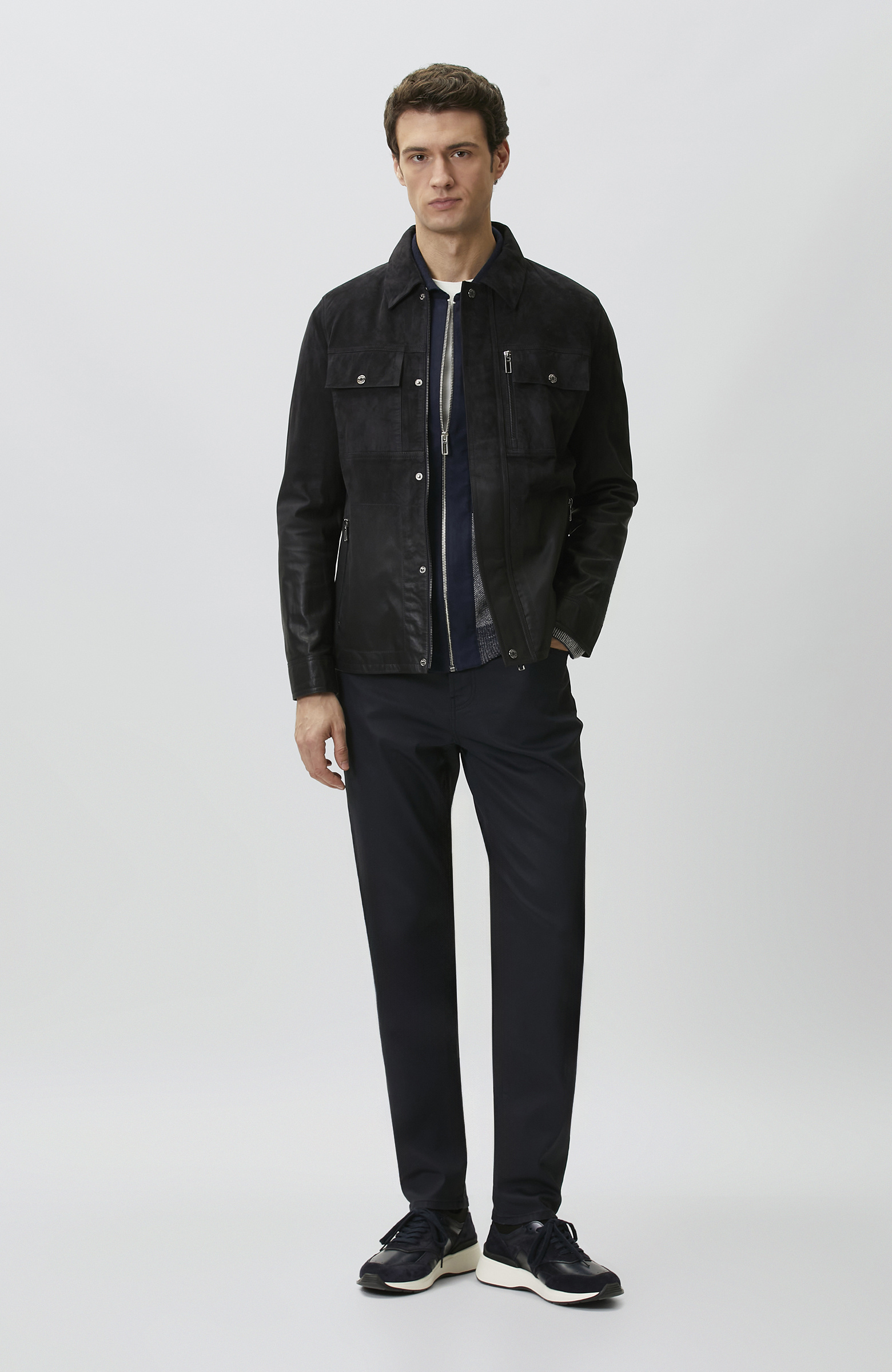 Navy Blue Gradient Leather Jacket