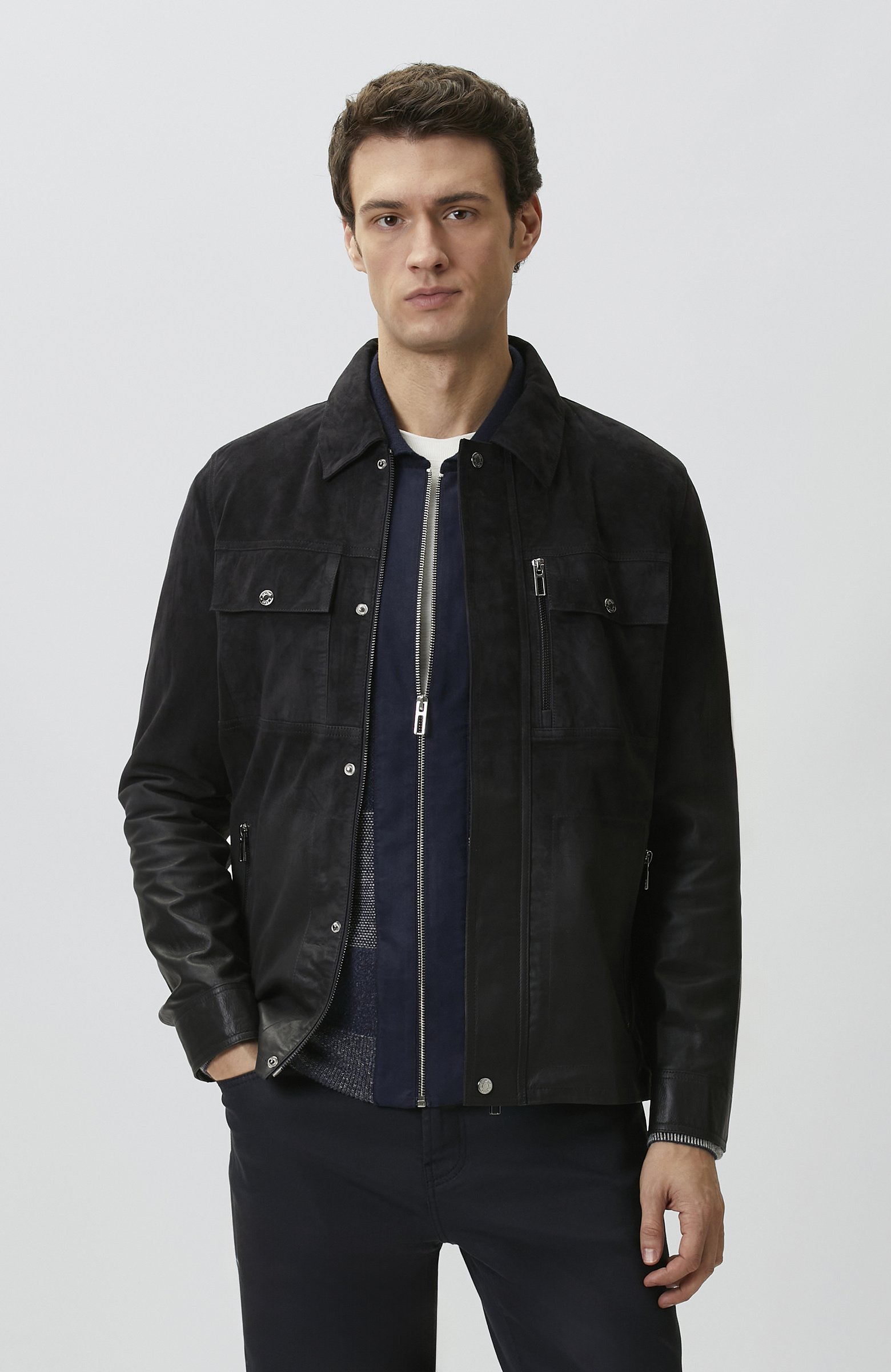 Navy Blue Gradient Leather Jacket