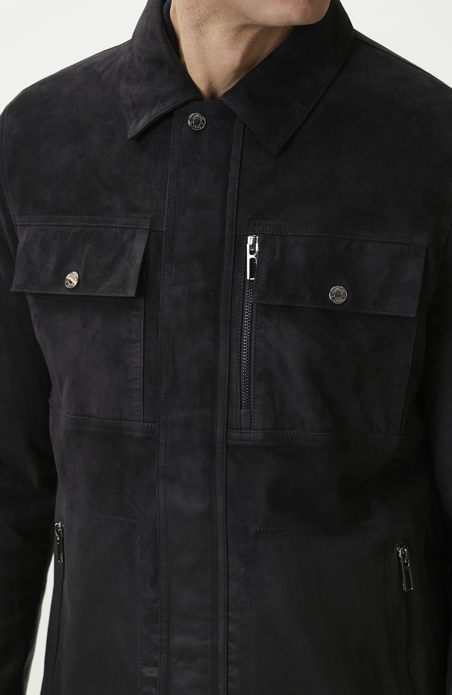 Navy Blue Gradient Leather Jacket