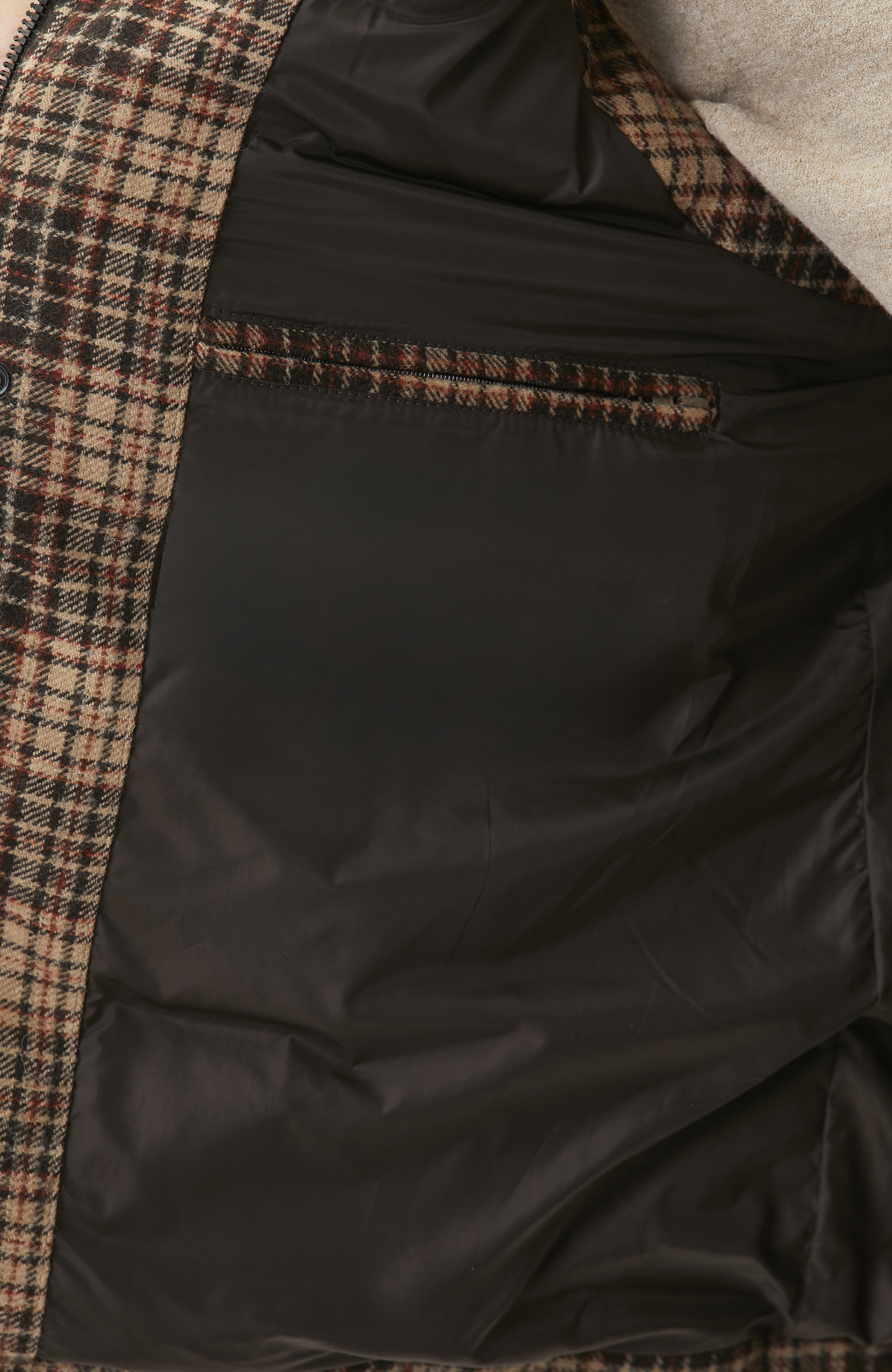 Camel Ekose Desenli Yün Karışımlı Casual Yelek