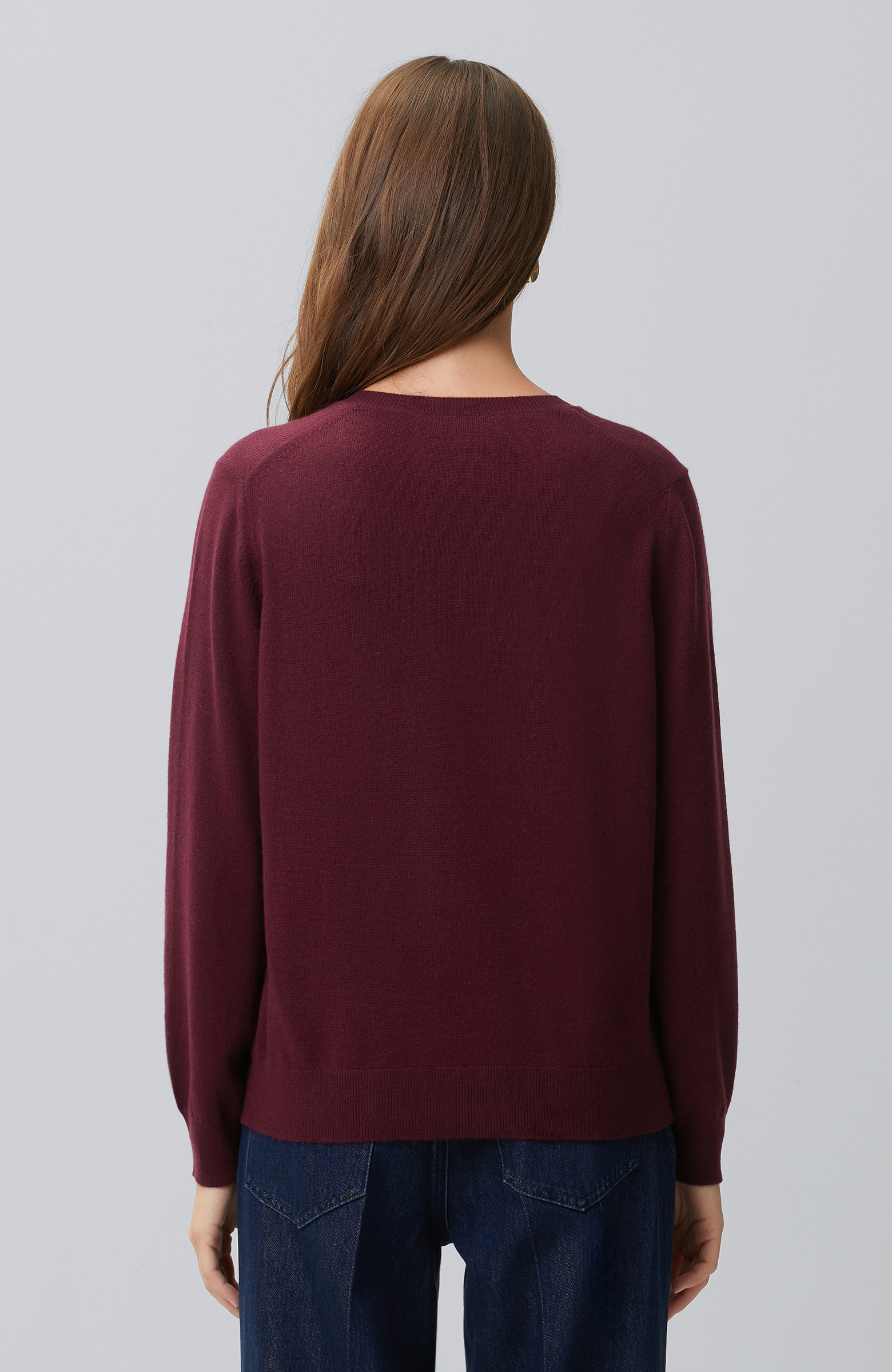 Limited Bordo V Yaka Kaşmir Triko Kazak