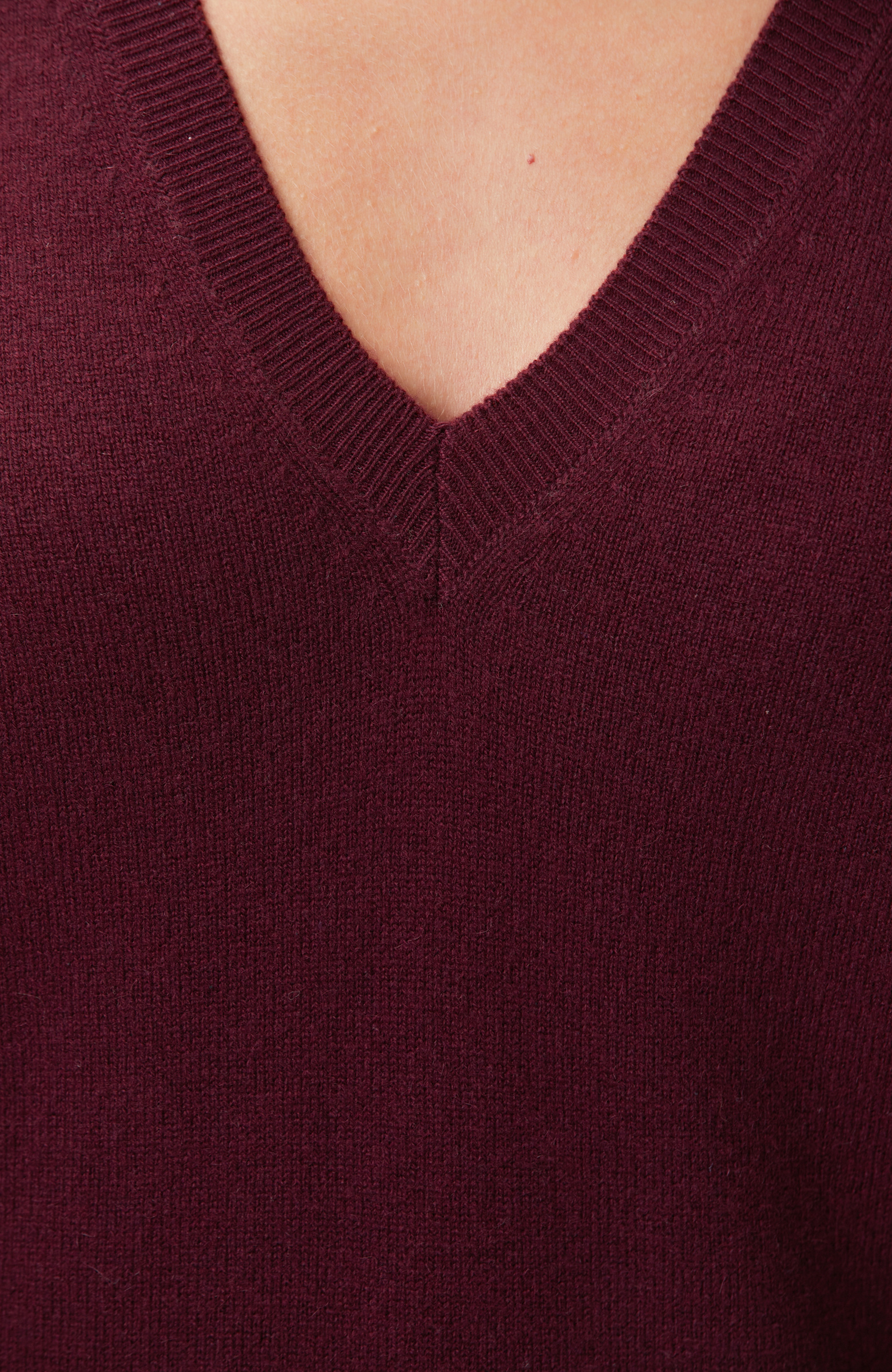 Limited Bordo V Yaka Kaşmir Triko Kazak