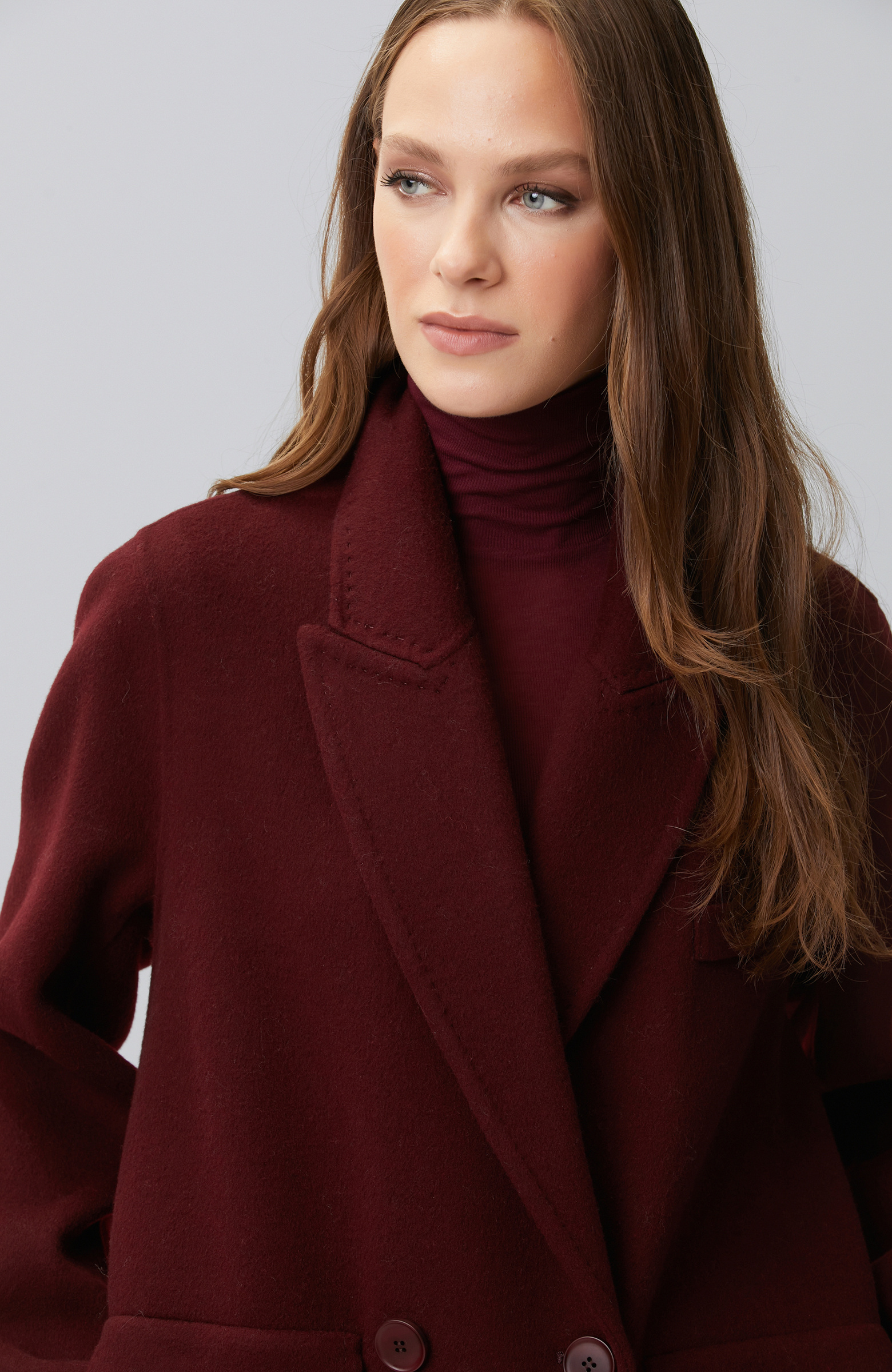 Limited Bordo Kaşmir Ve Yün Karışımlı Palto