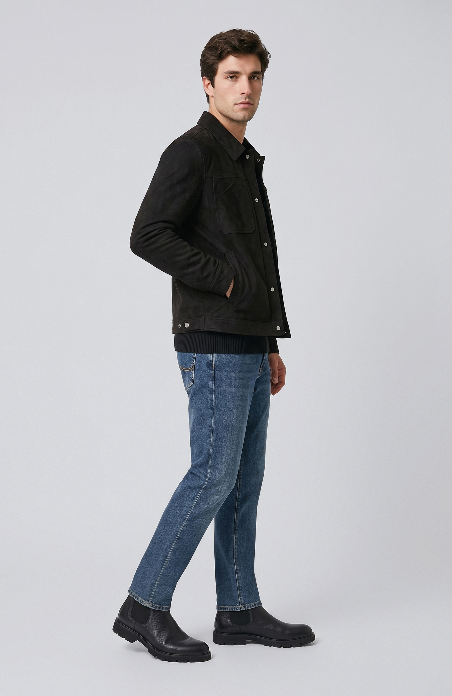 Siyah Slim Fit Yan Cep Detaylı Dış Gömlek