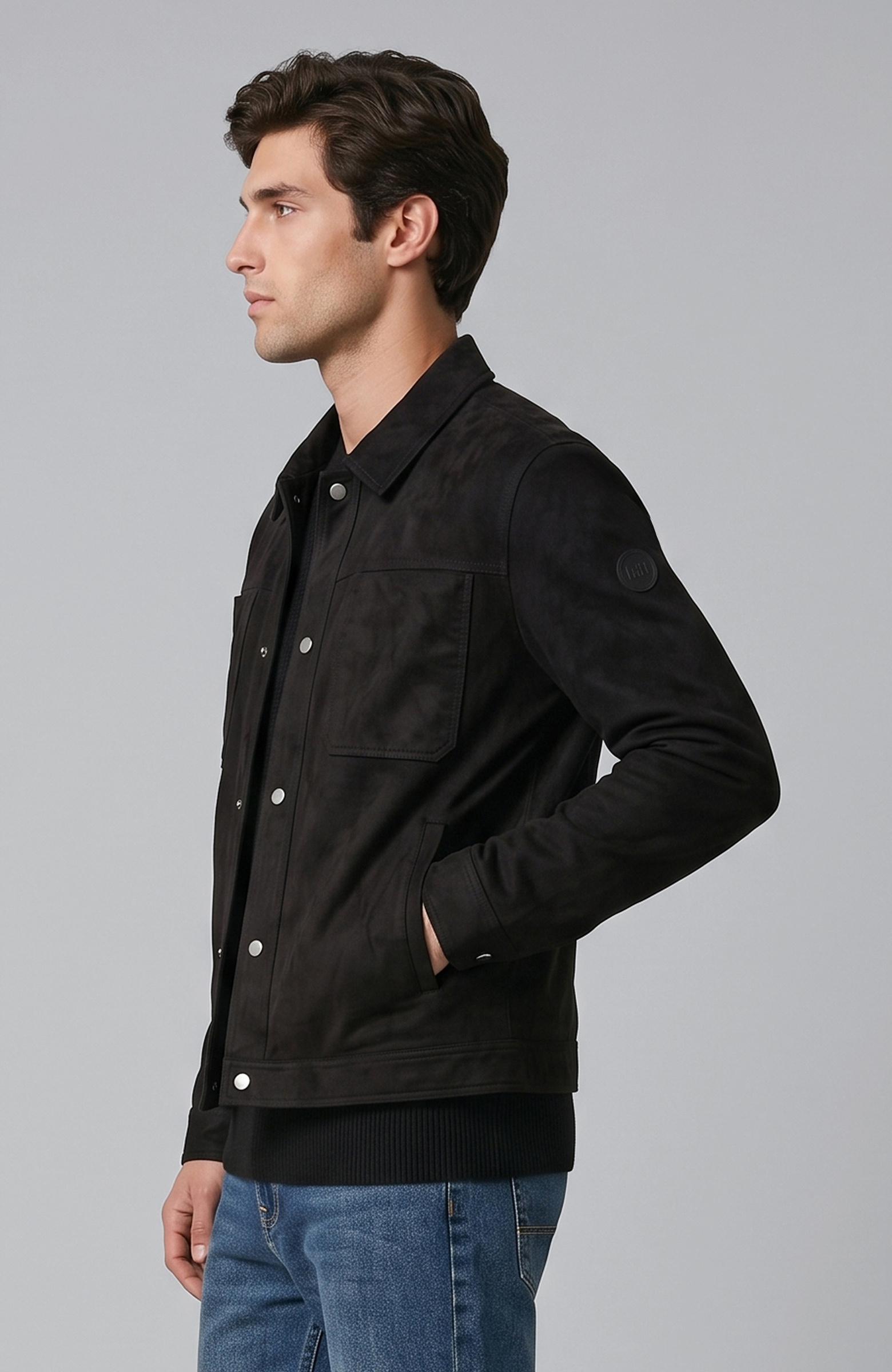 Siyah Slim Fit Yan Cep Detaylı Dış Gömlek
