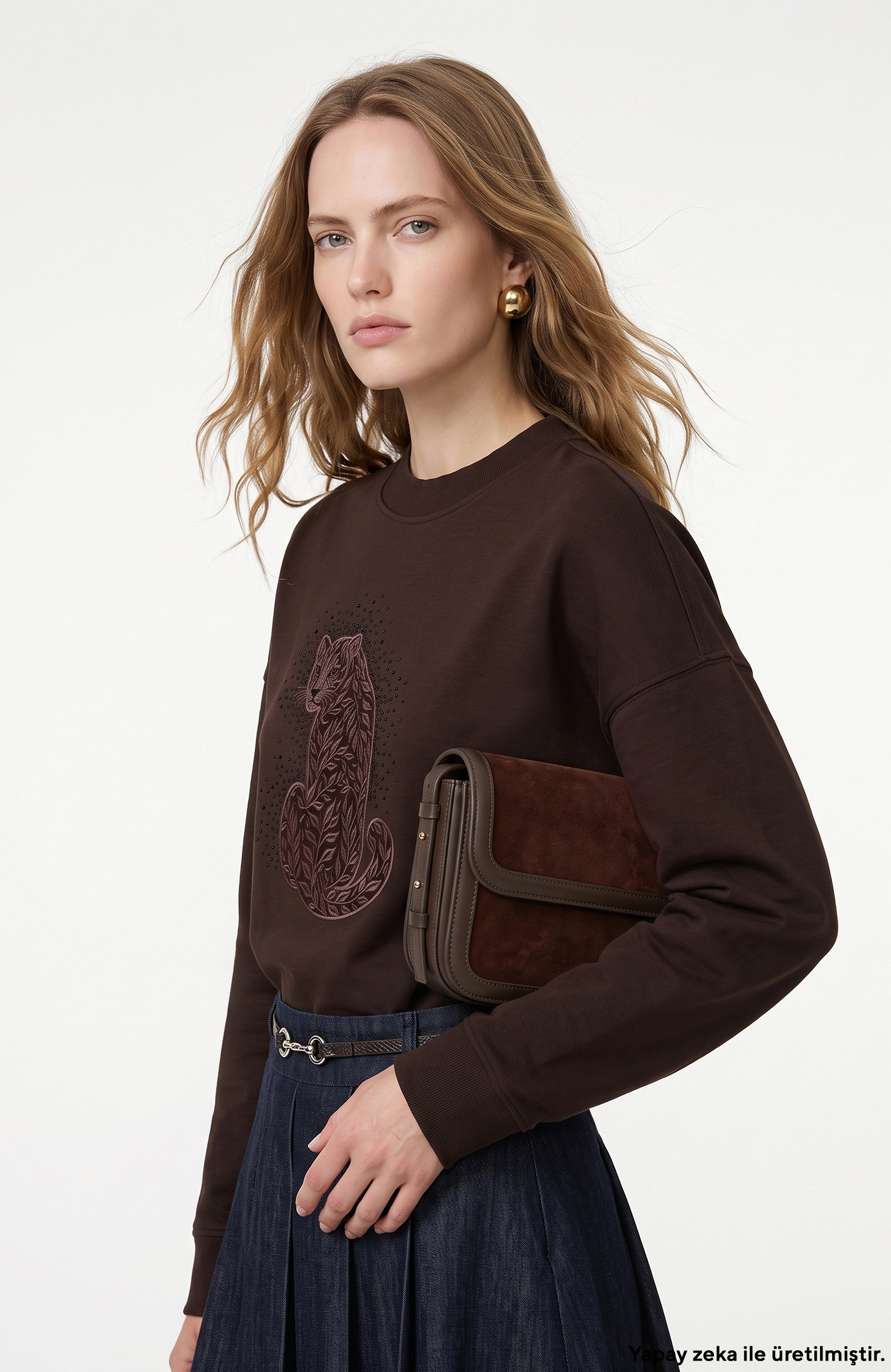 N-Tech Acı Kahve Kaplan Figürlü Sweatshirt