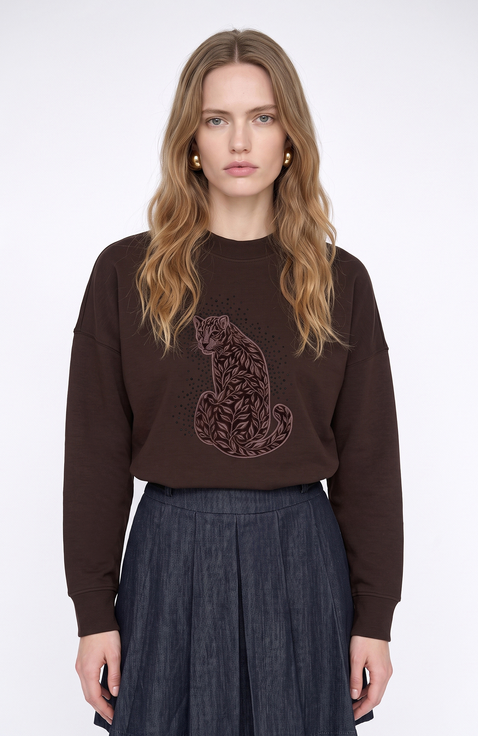 N-Tech Acı Kahve Kaplan Figürlü Sweatshirt