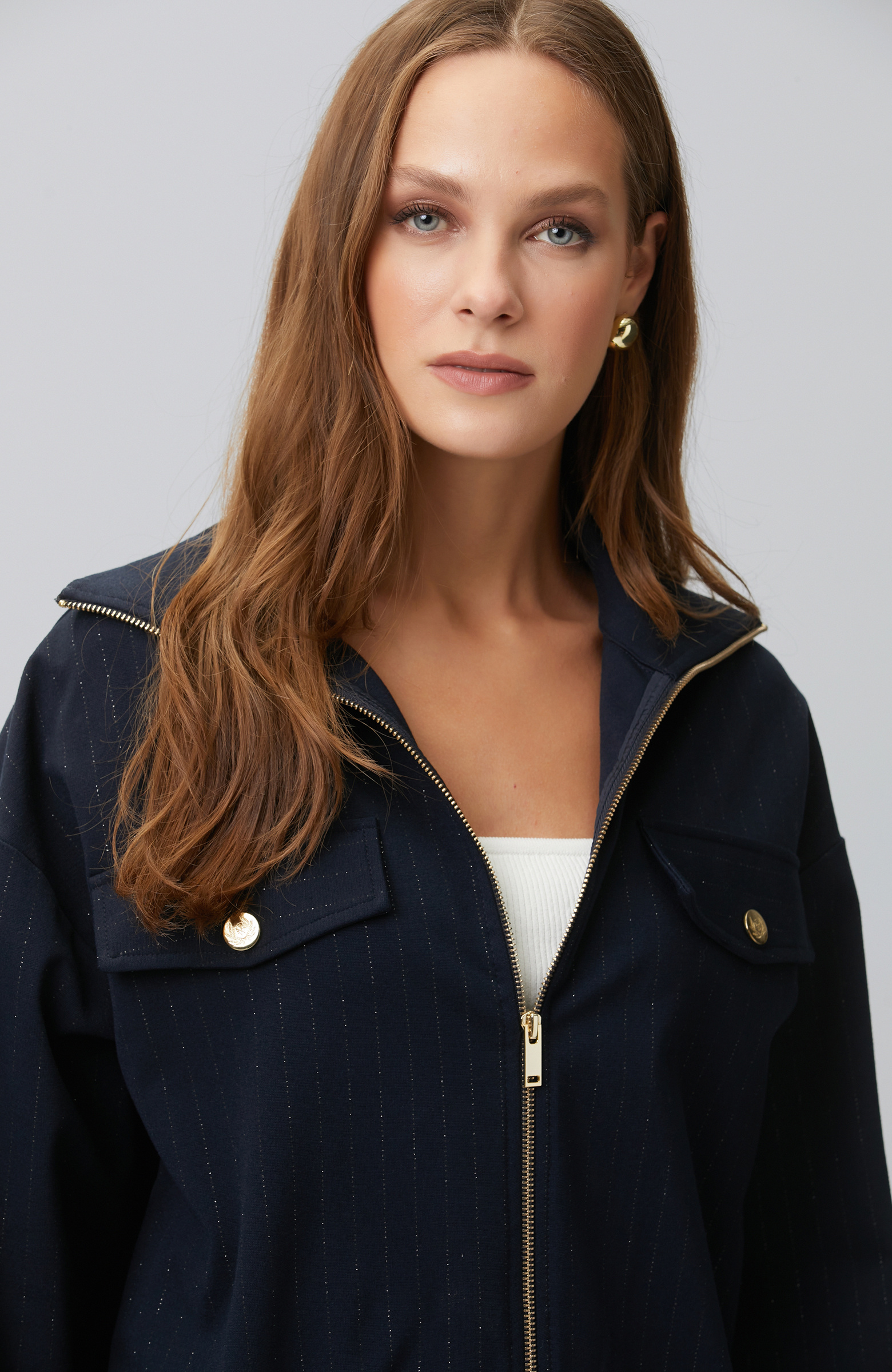 Navy Blue Striped Glitter Sweatshirt