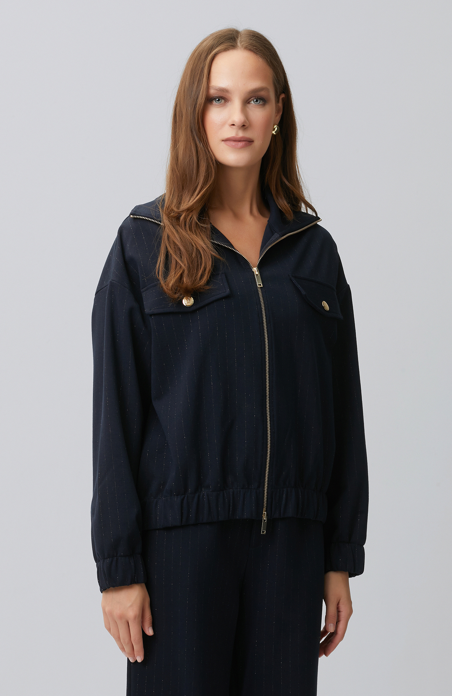 Navy Blue Striped Glitter Sweatshirt