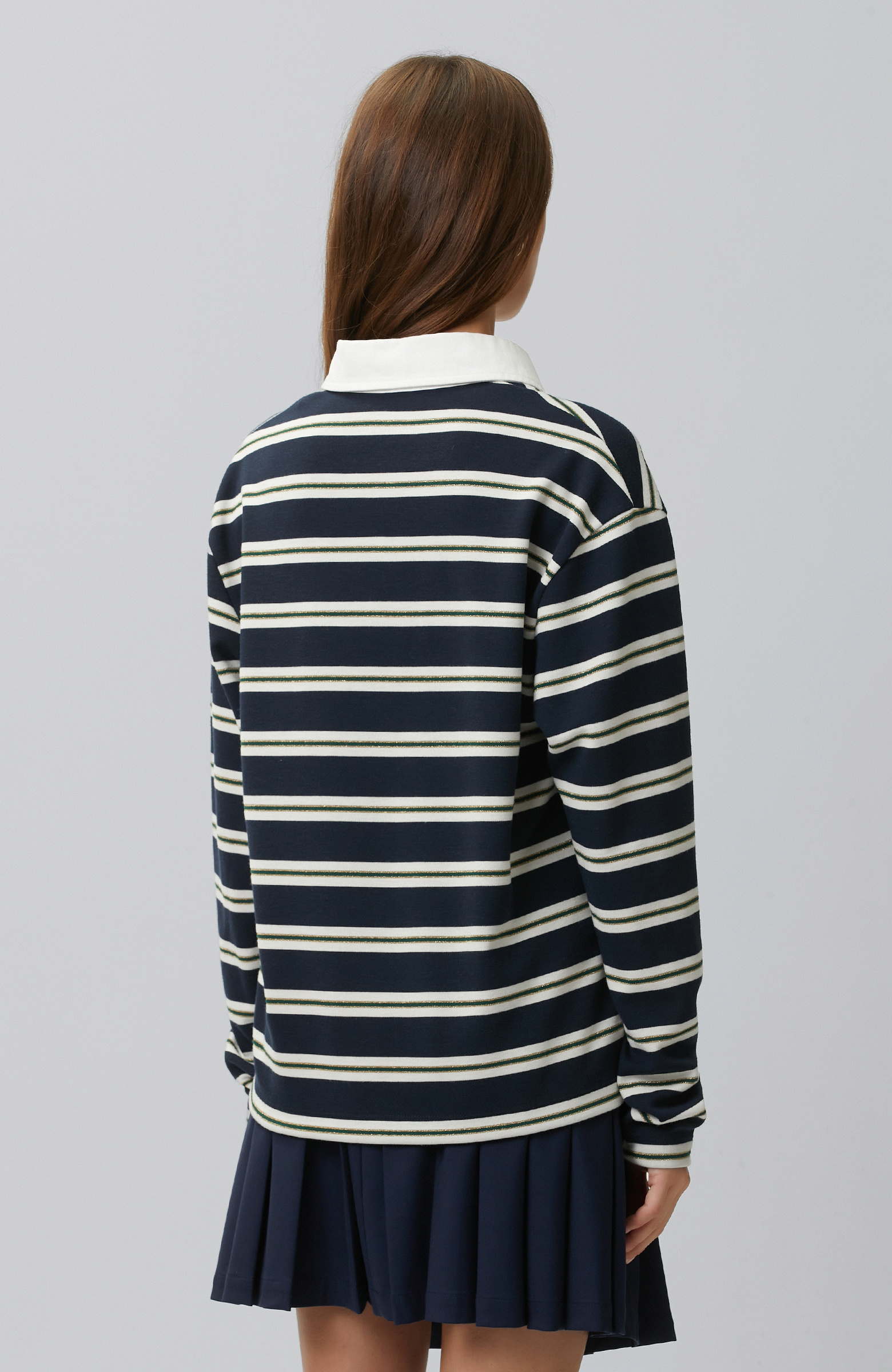 Lacivert Beyaz Çizgili Polo Sweatshirt