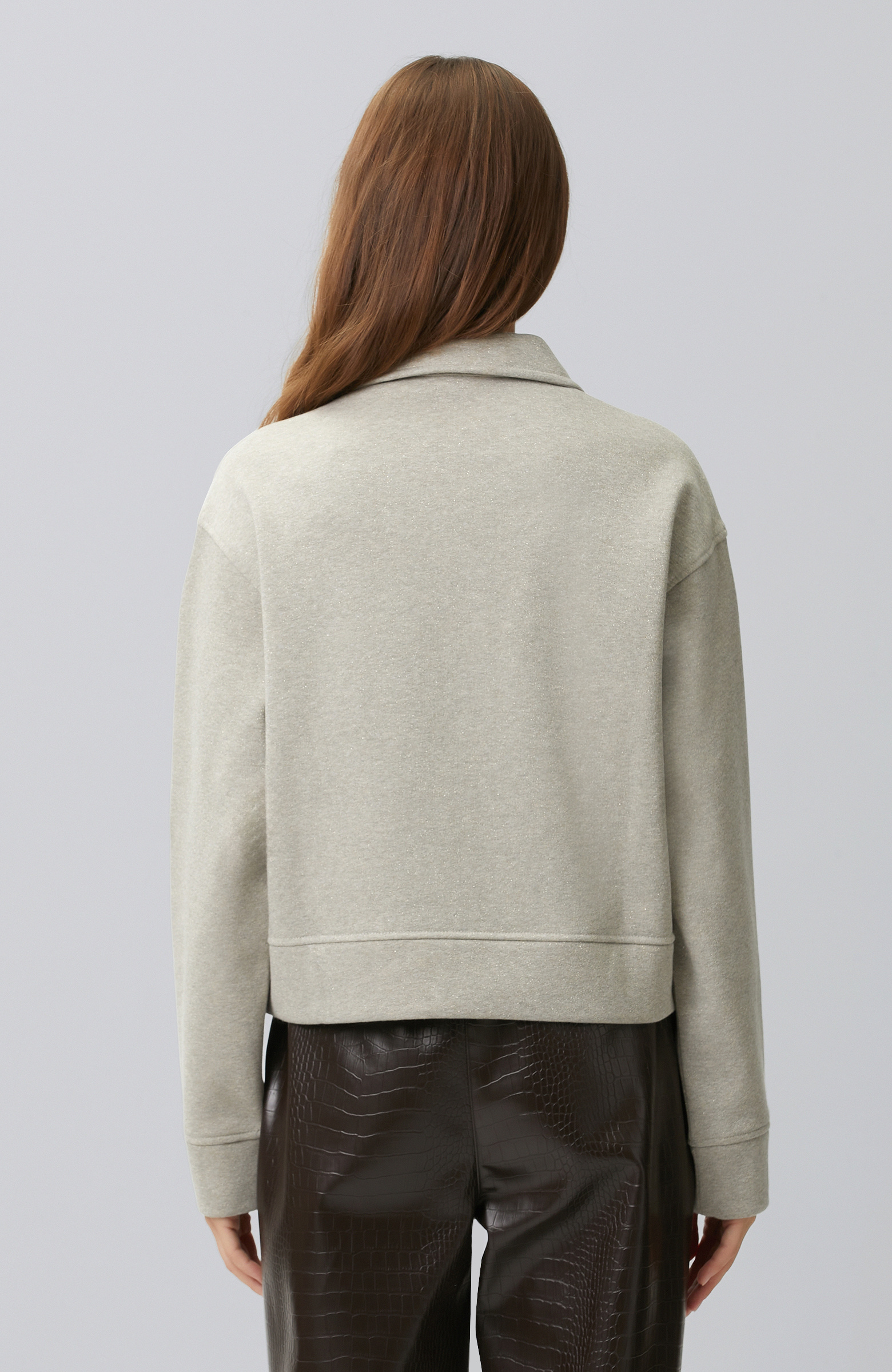 Mink Melange Polo Collar Silvery Sweatshirt