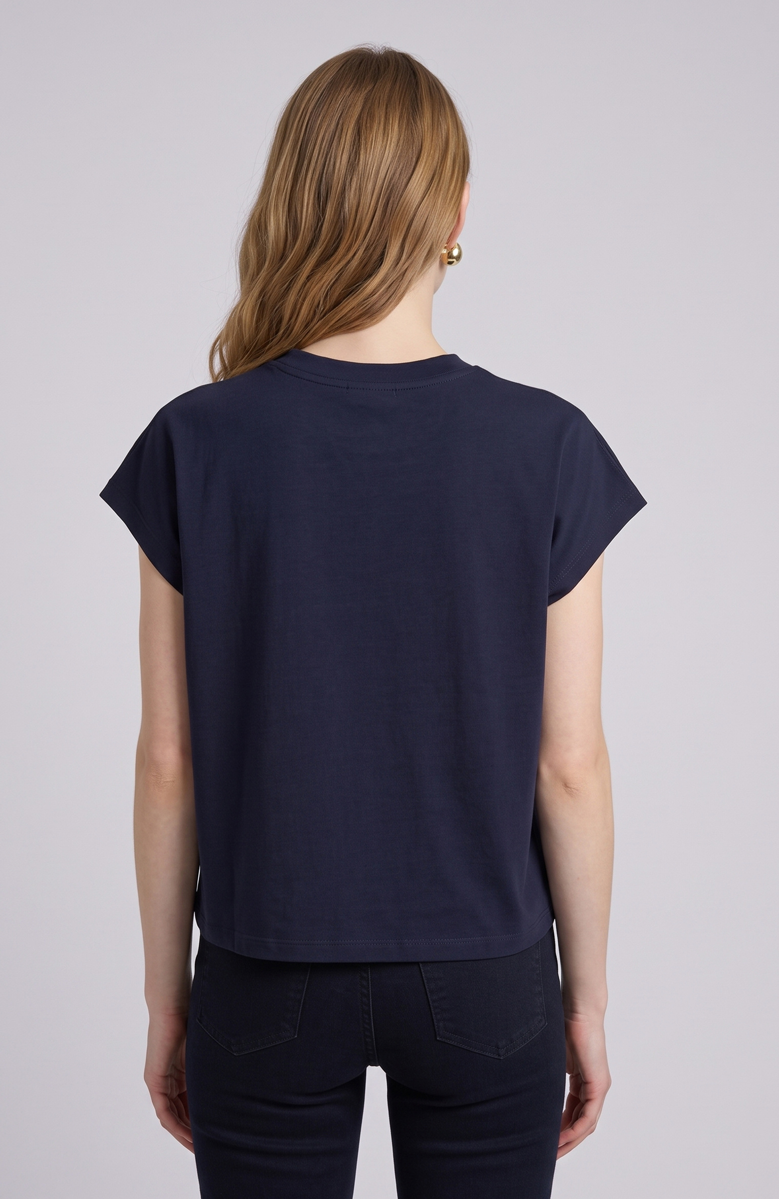 Lacivert Çiçek Taş İşlemeli T-shirt