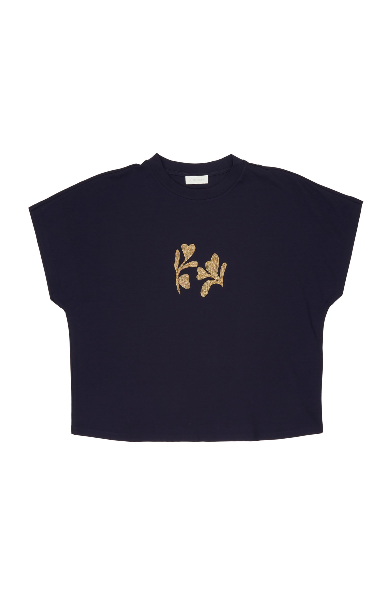Lacivert Çiçek Taş İşlemeli T-shirt