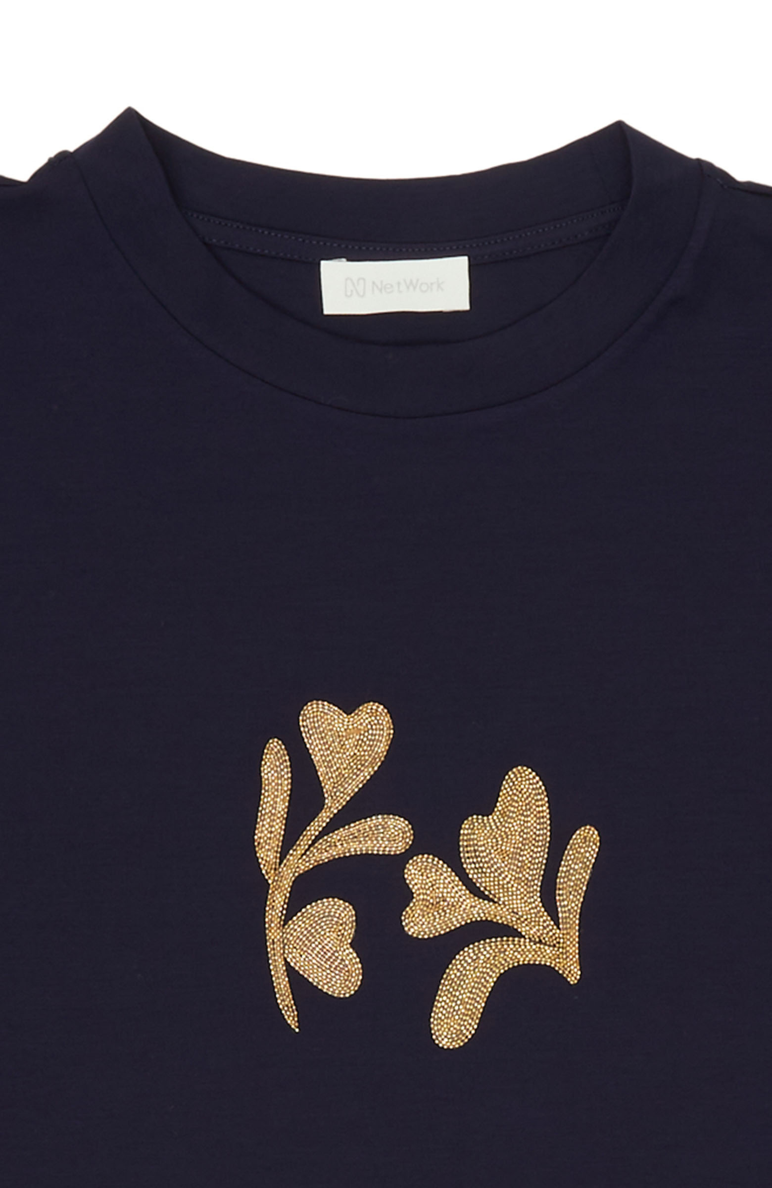 Lacivert Çiçek Taş İşlemeli T-shirt