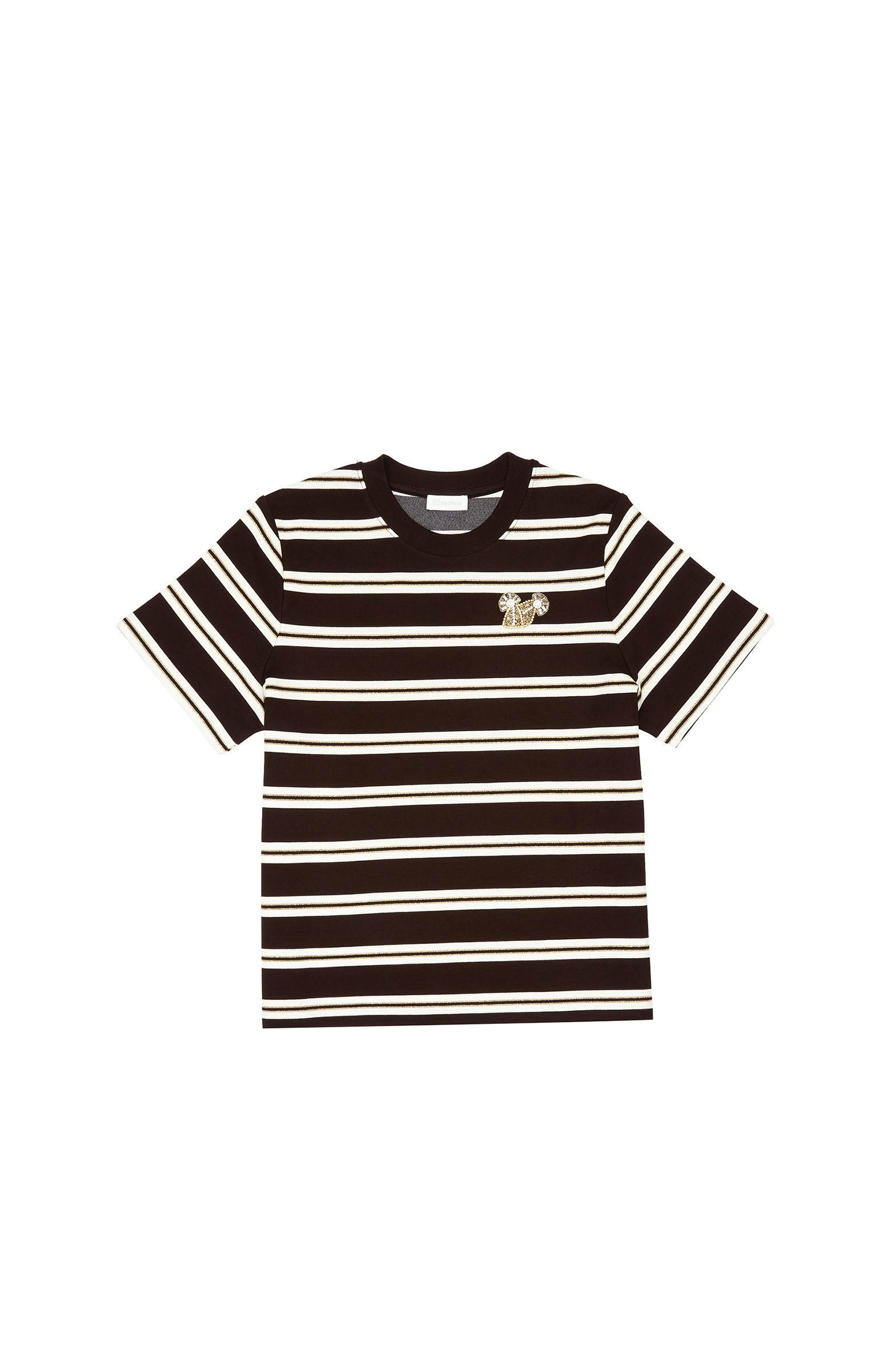 Acı Kahve Kırık Beyaz Çizgili T-shirt