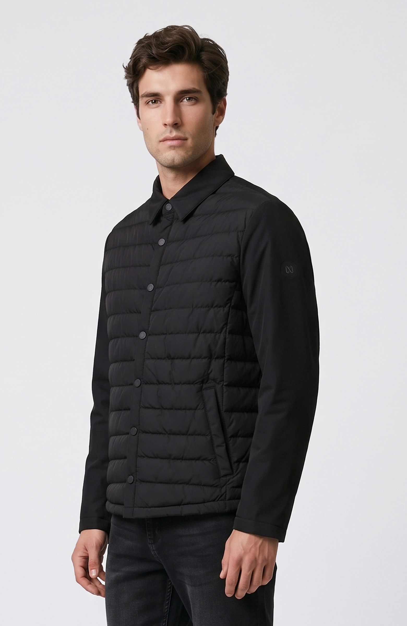 Black Quilted Shirt Collar Coat