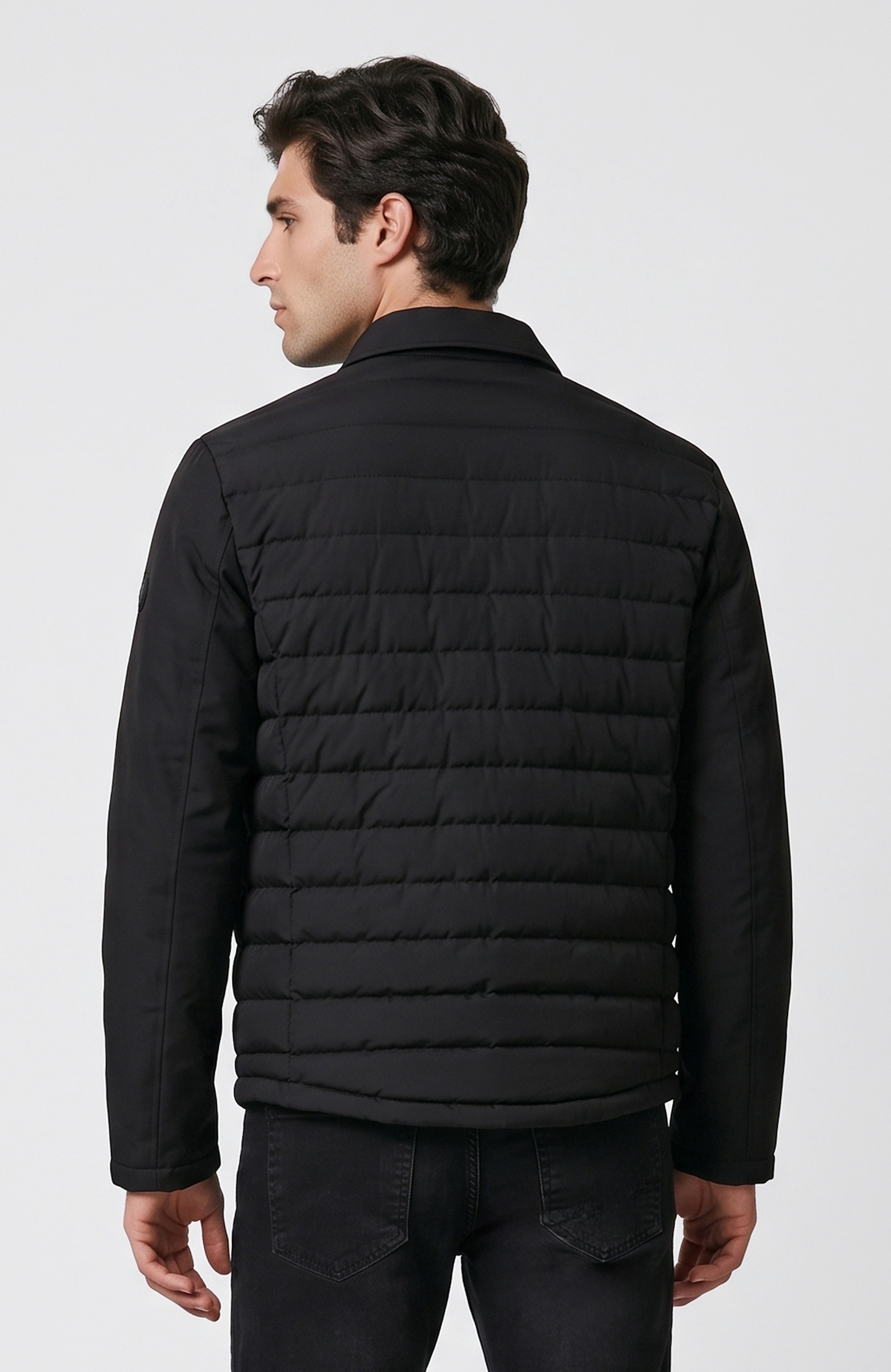 Black Quilted Shirt Collar Coat