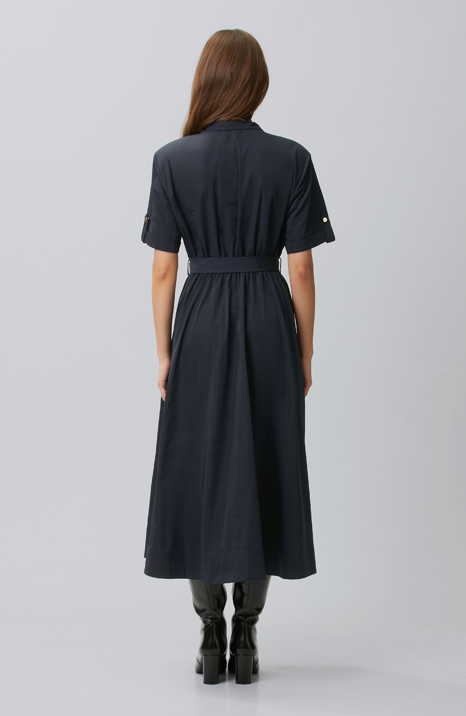 Lacivert Midi Tafta Elbise