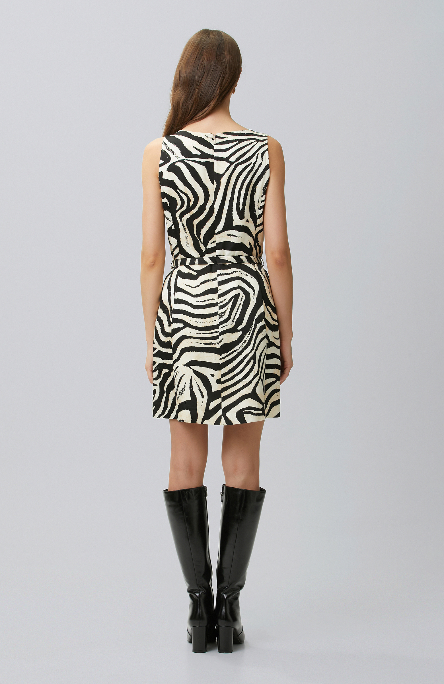 Siyah Animal Desenli Mini Elbise