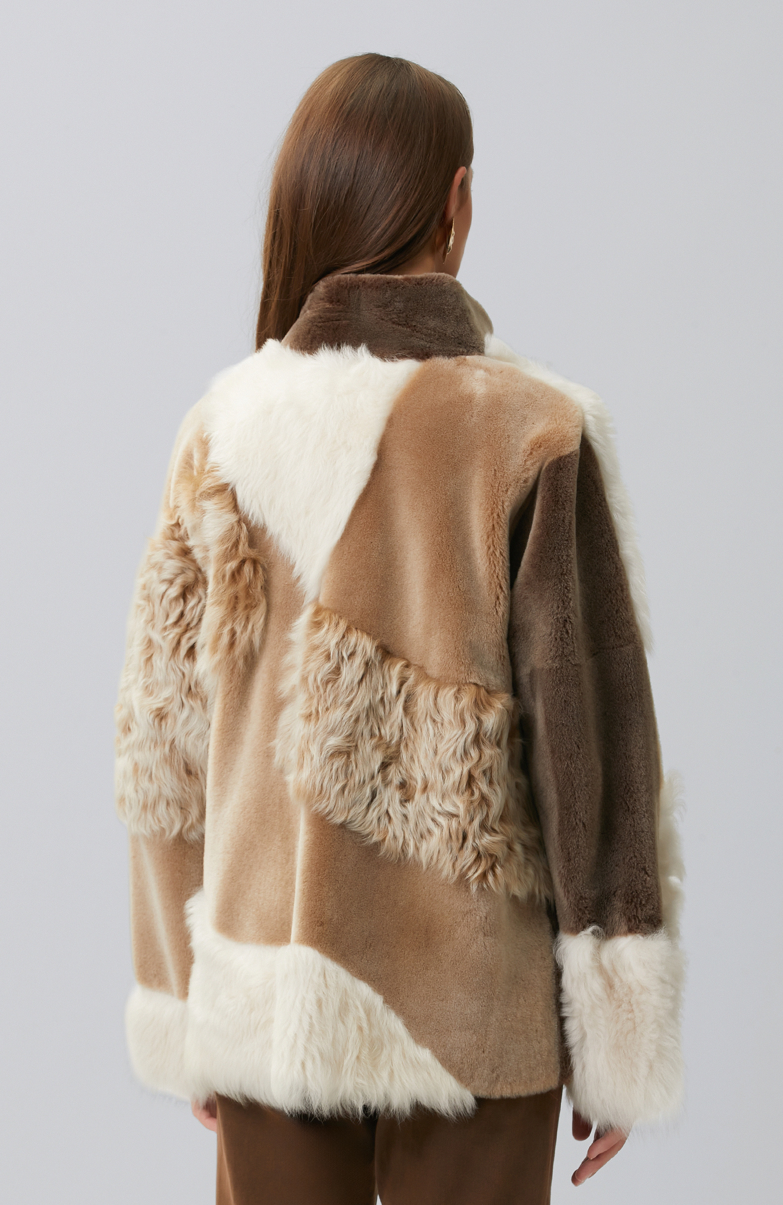 Limited Off White Beige Color Block Leather Coat