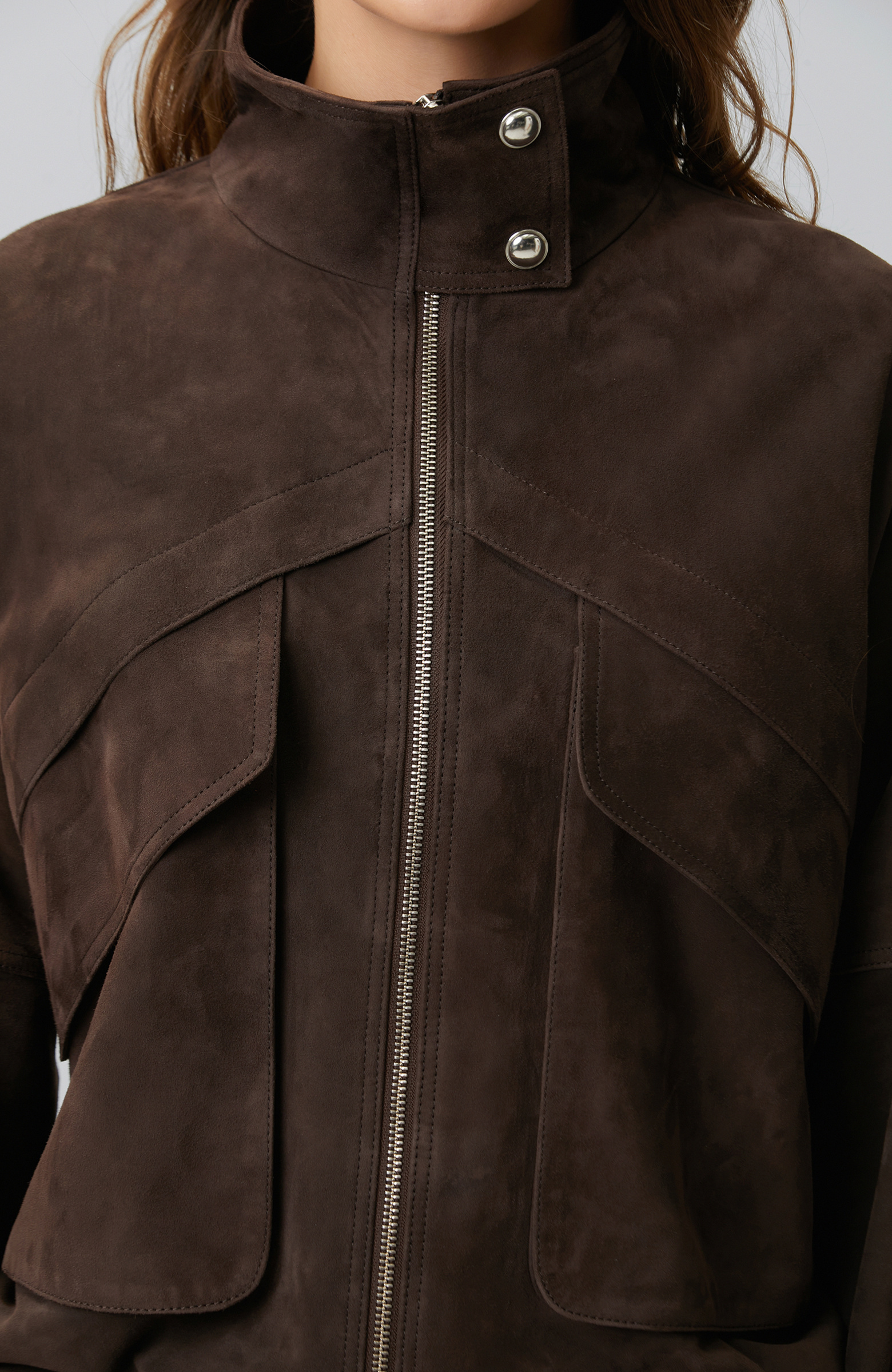 Limited Kahverengi Süet Deri Bomber Mont