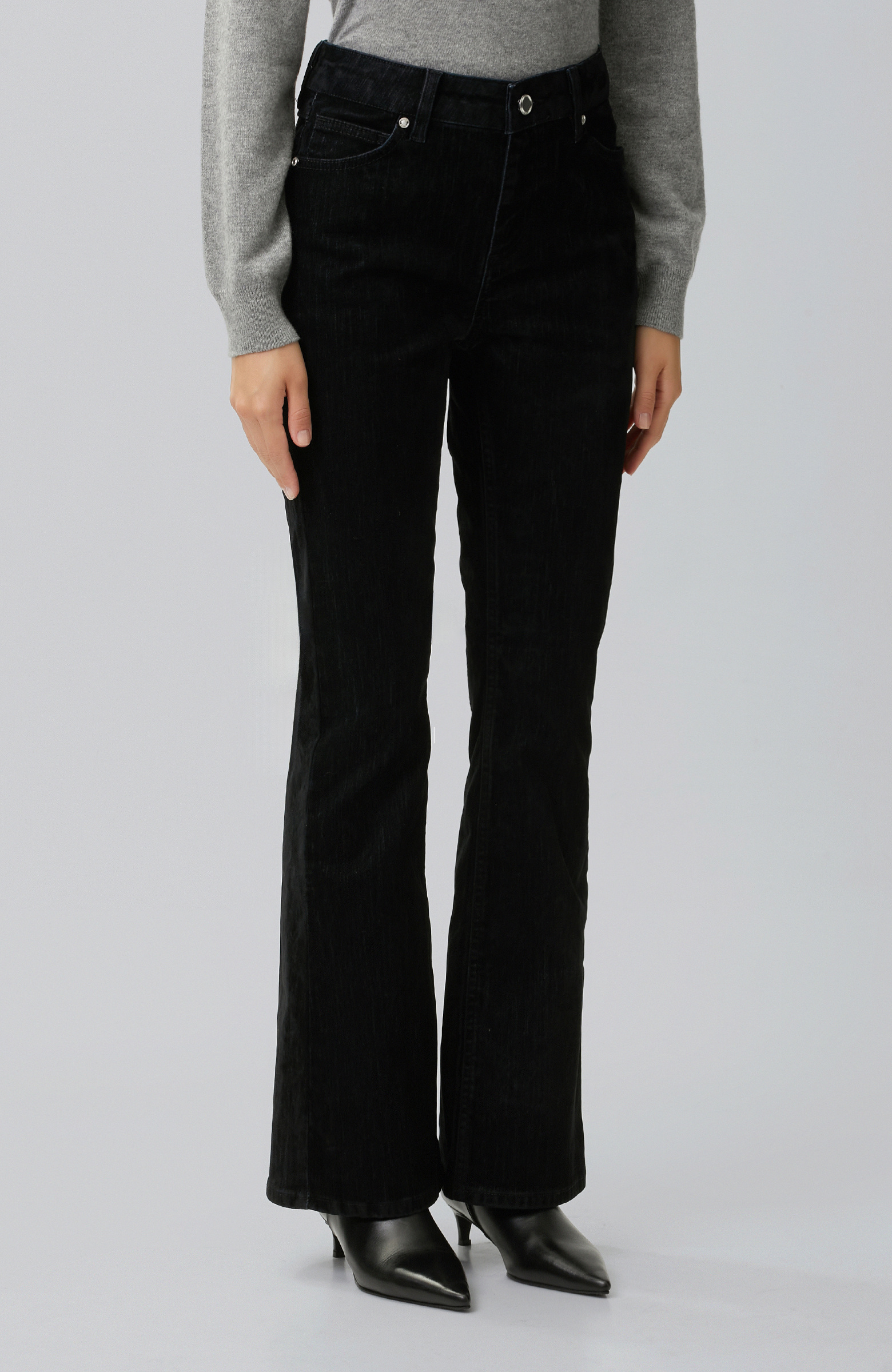 Siyah Flok Baskılı Denim Pantolon