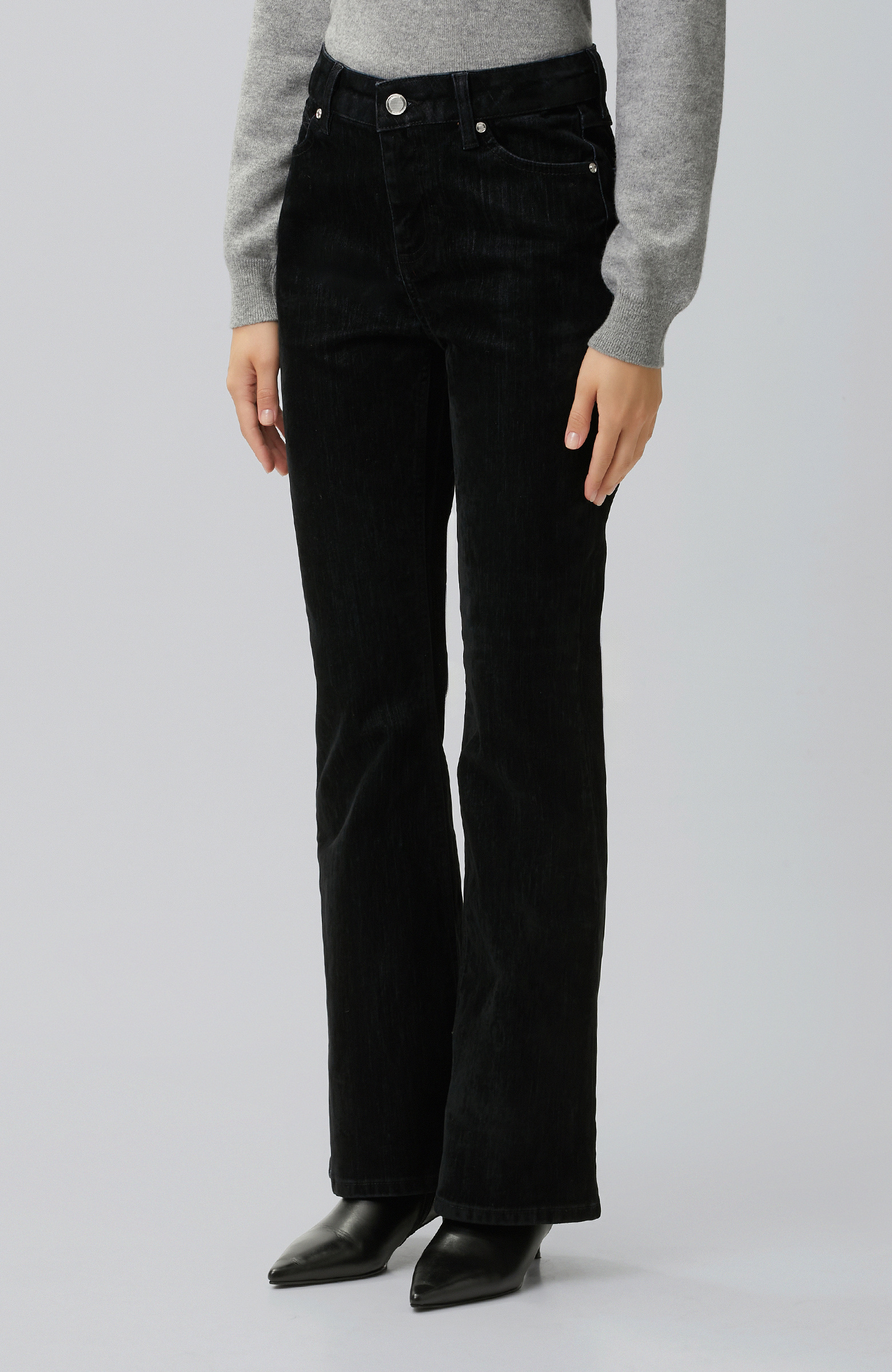 Siyah Flok Baskılı Denim Pantolon