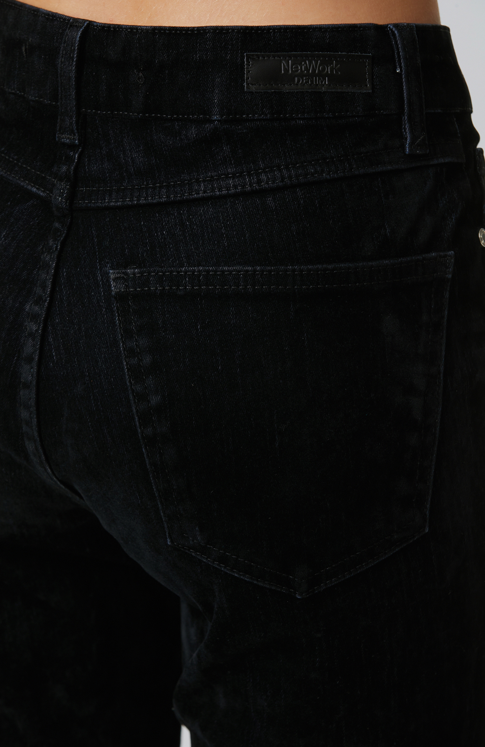 Siyah Flok Baskılı Denim Pantolon