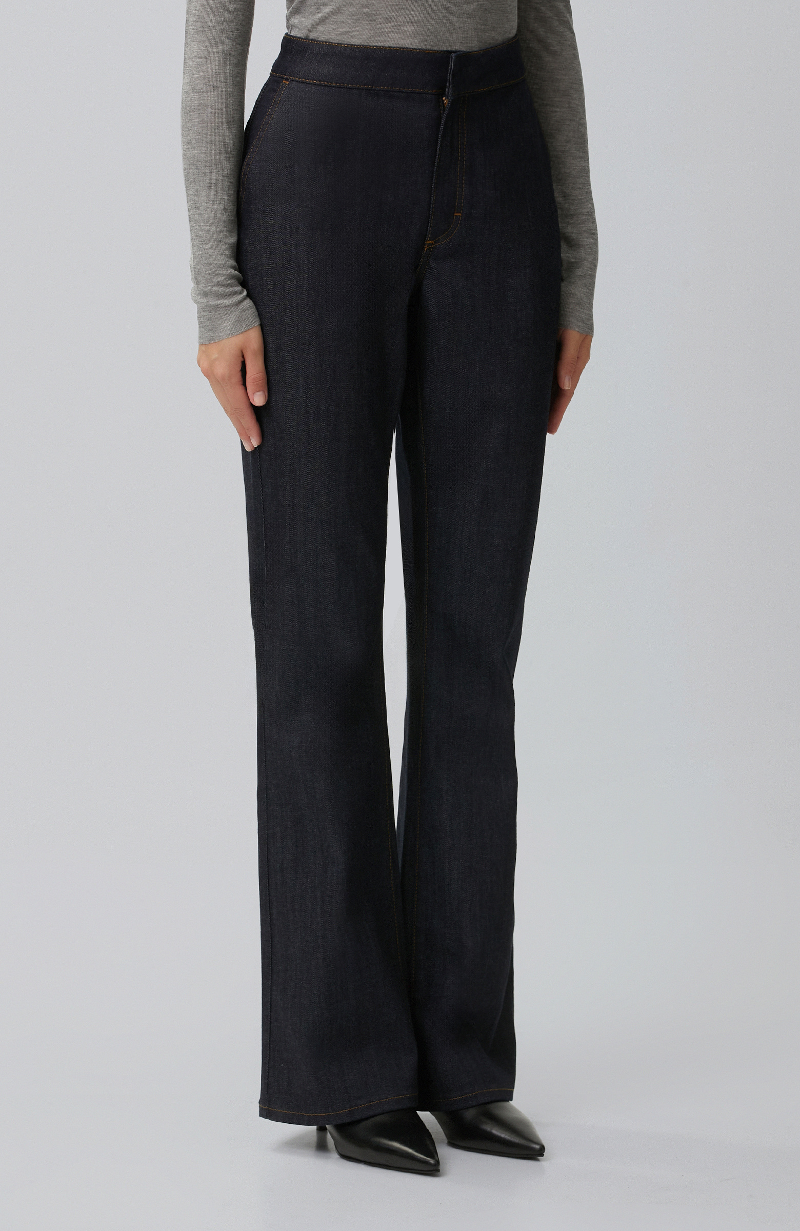 Koyu Indigo Mavi Flare Denim Pantolon