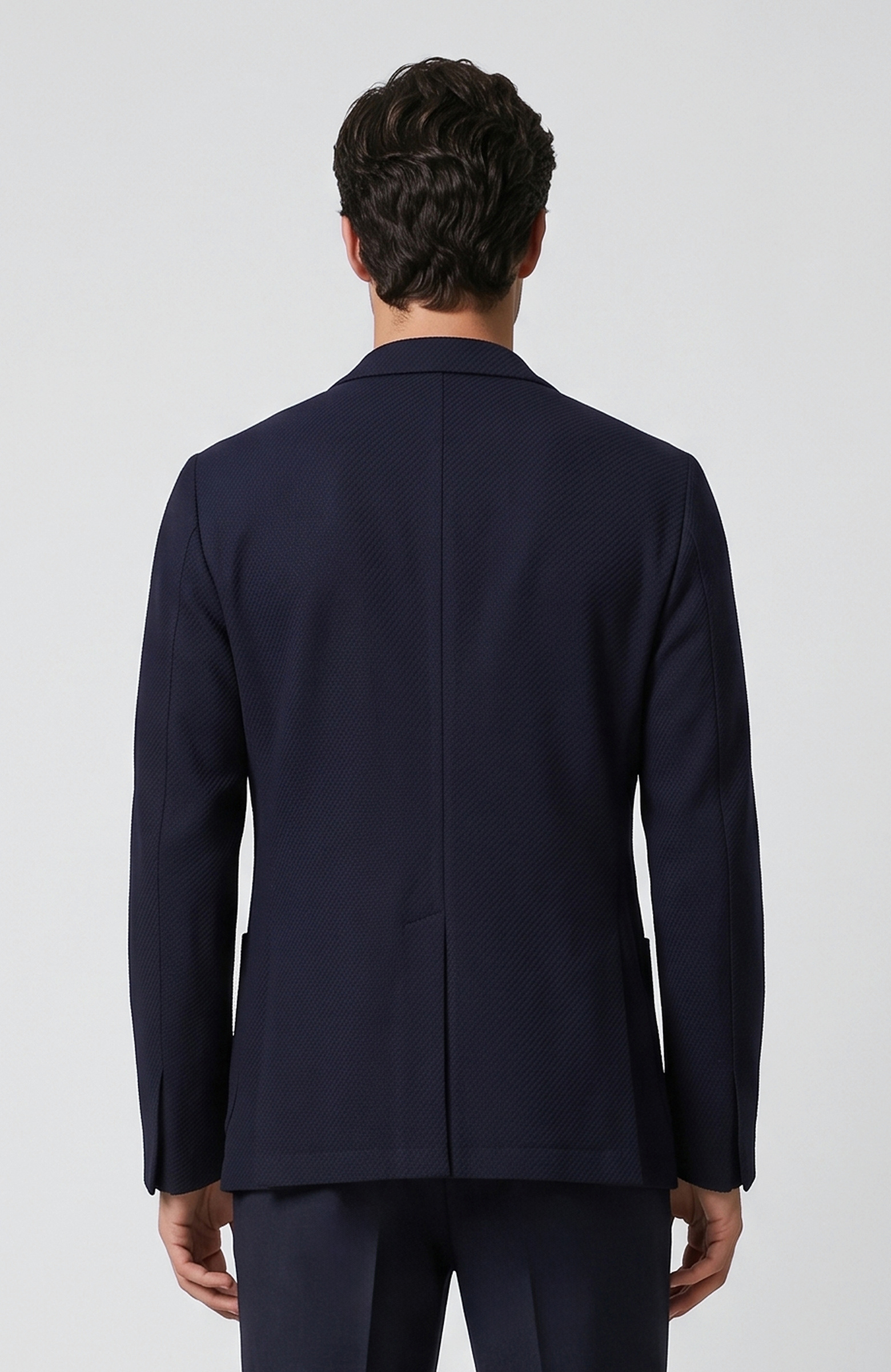 Slim Fit Lacivert Diyagonal Desen Yün Mix Ceket