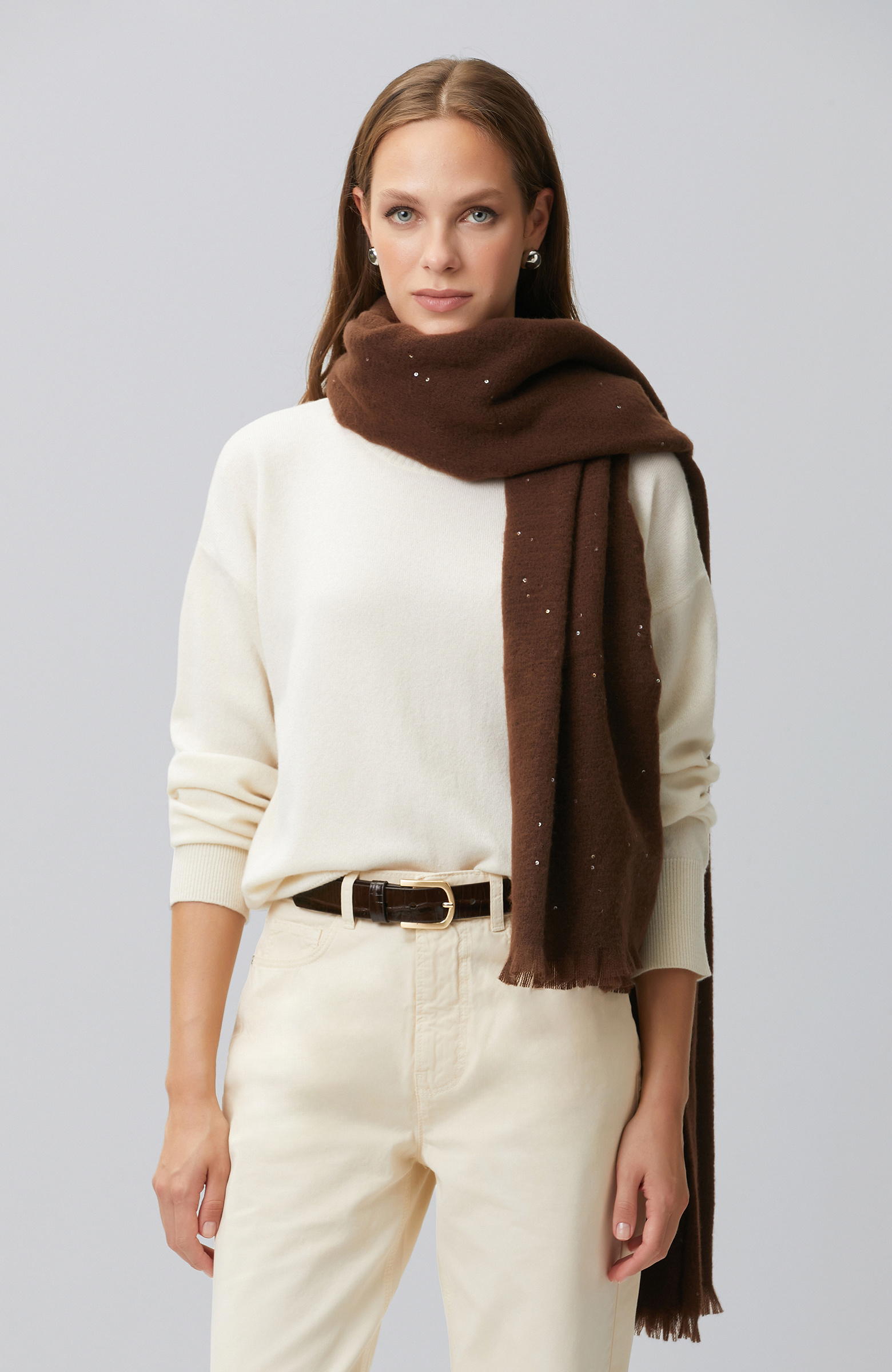 Women's Shawl with Brown Lurex