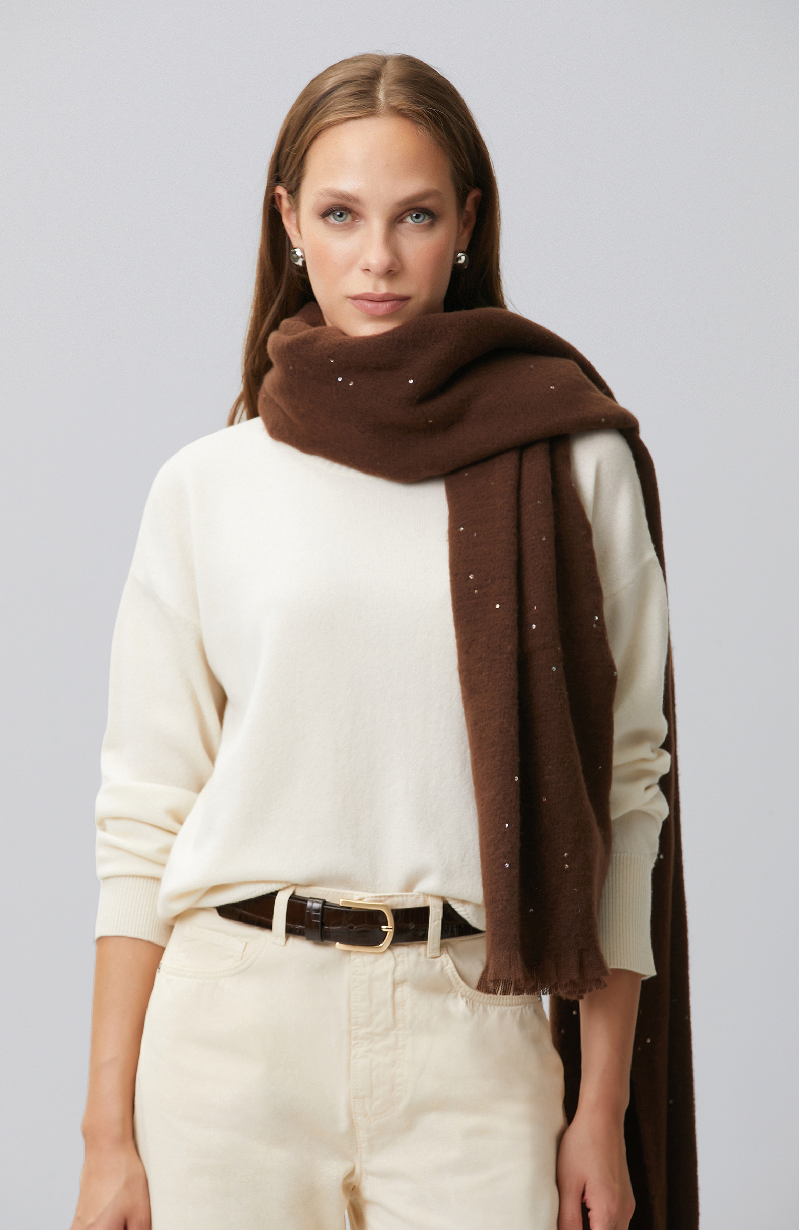 Women's Shawl with Brown Lurex