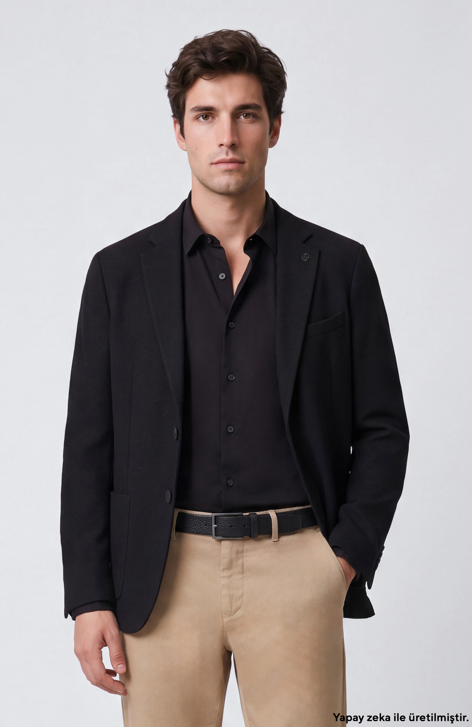 Slim Fit Siyah Diyagonal Desen Yün Mix Ceket
