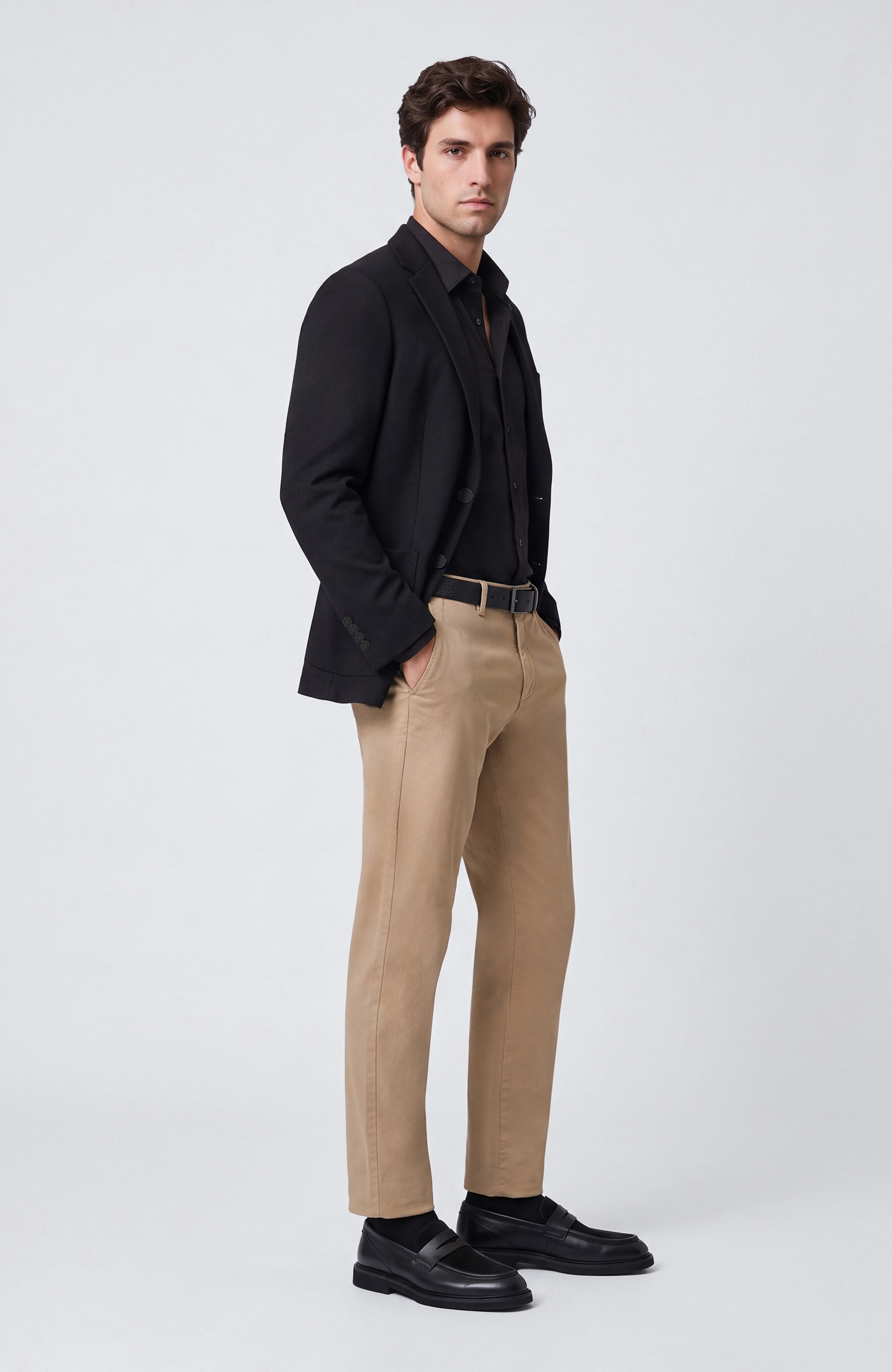 Slim Fit Siyah Diyagonal Desen Yün Mix Ceket