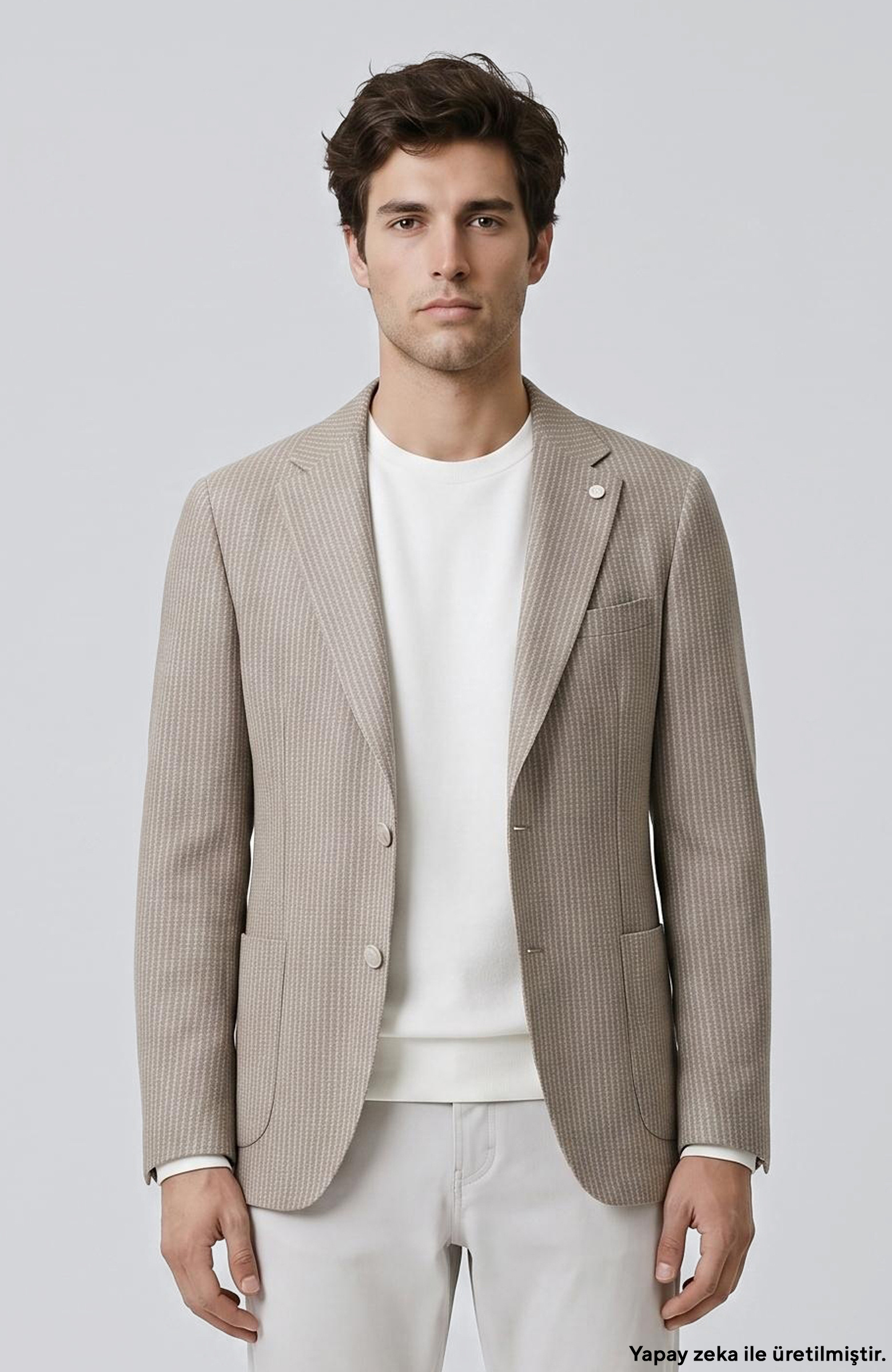 Slim Fit Vizon Mono Yaka Desenli Ceket