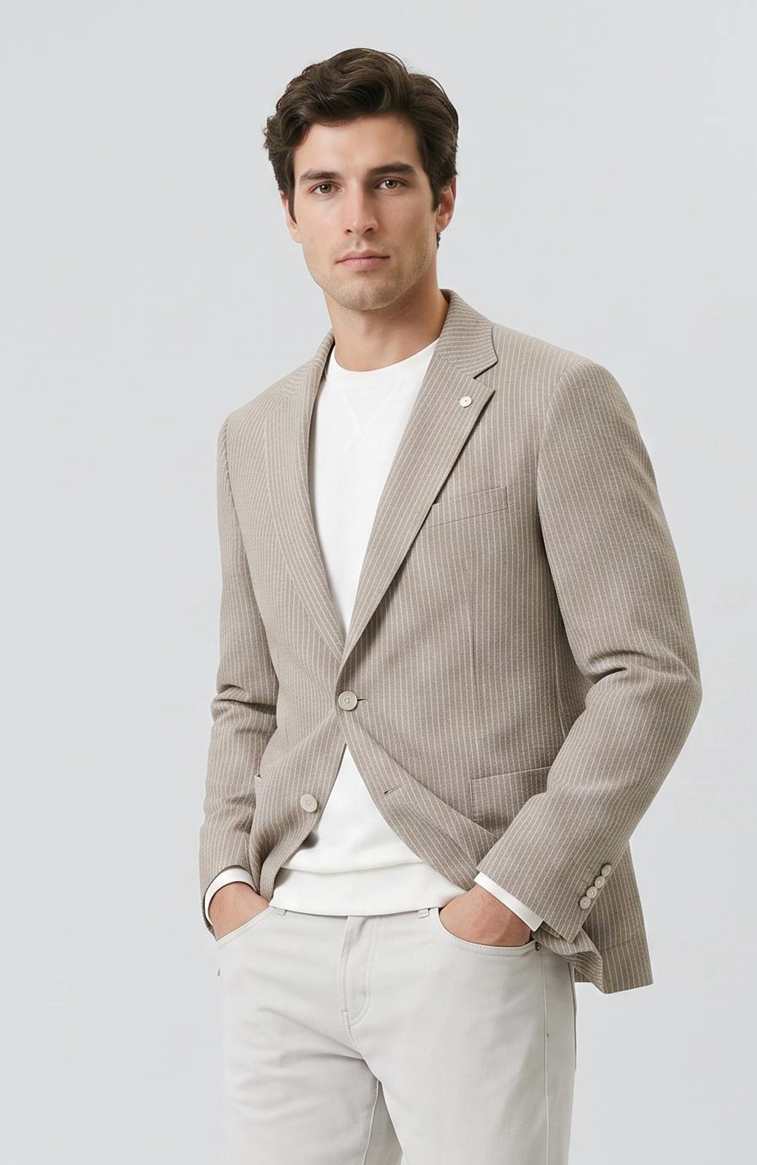 Slim Fit Vizon Mono Yaka Desenli Ceket