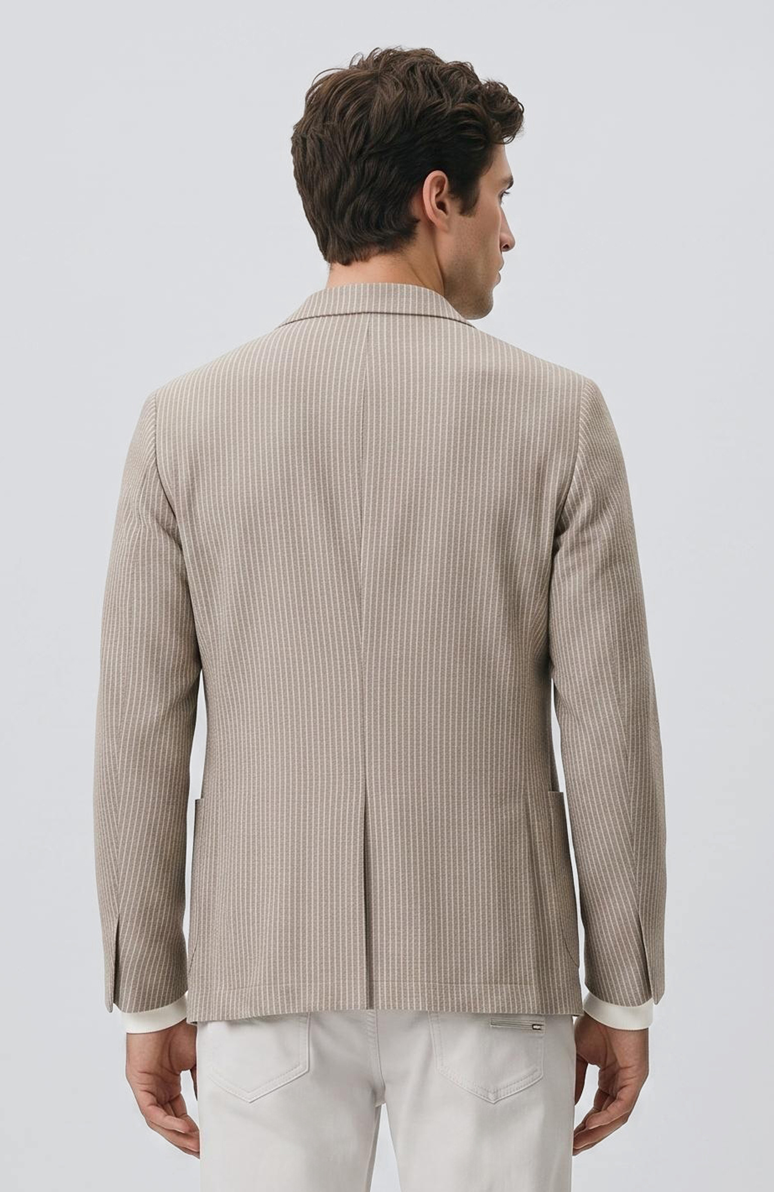 Slim Fit Vizon Mono Yaka Desenli Ceket