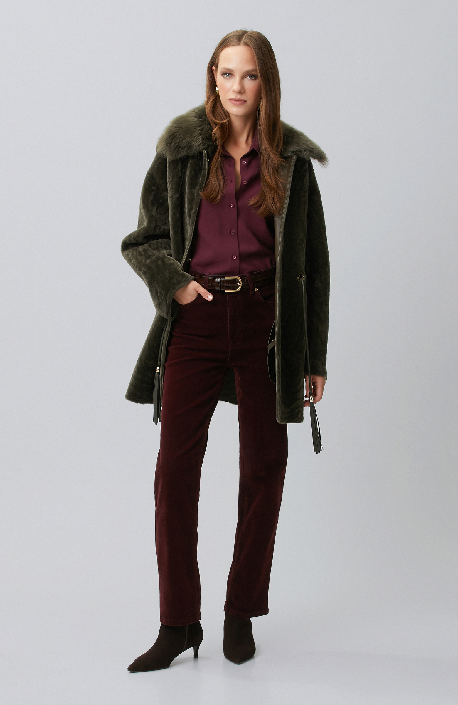 Bordo Straight Fit Kadife Denim Pantolon