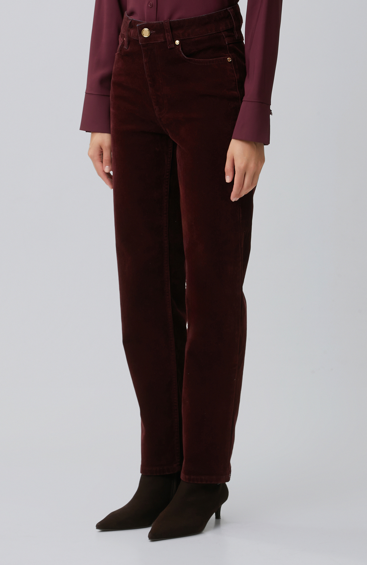 Bordo Straight Fit Kadife Denim Pantolon