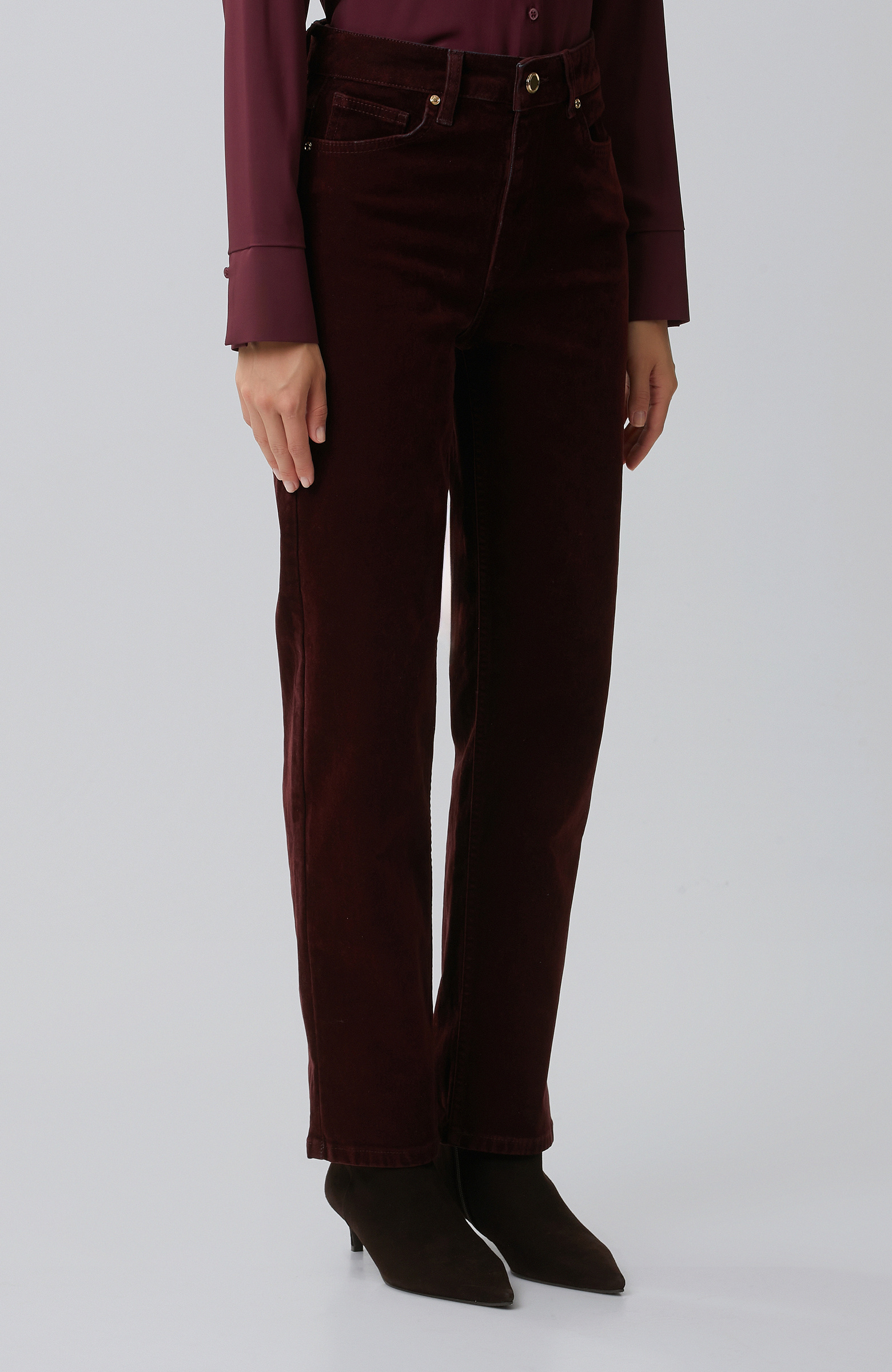 Bordo Straight Fit Kadife Denim Pantolon