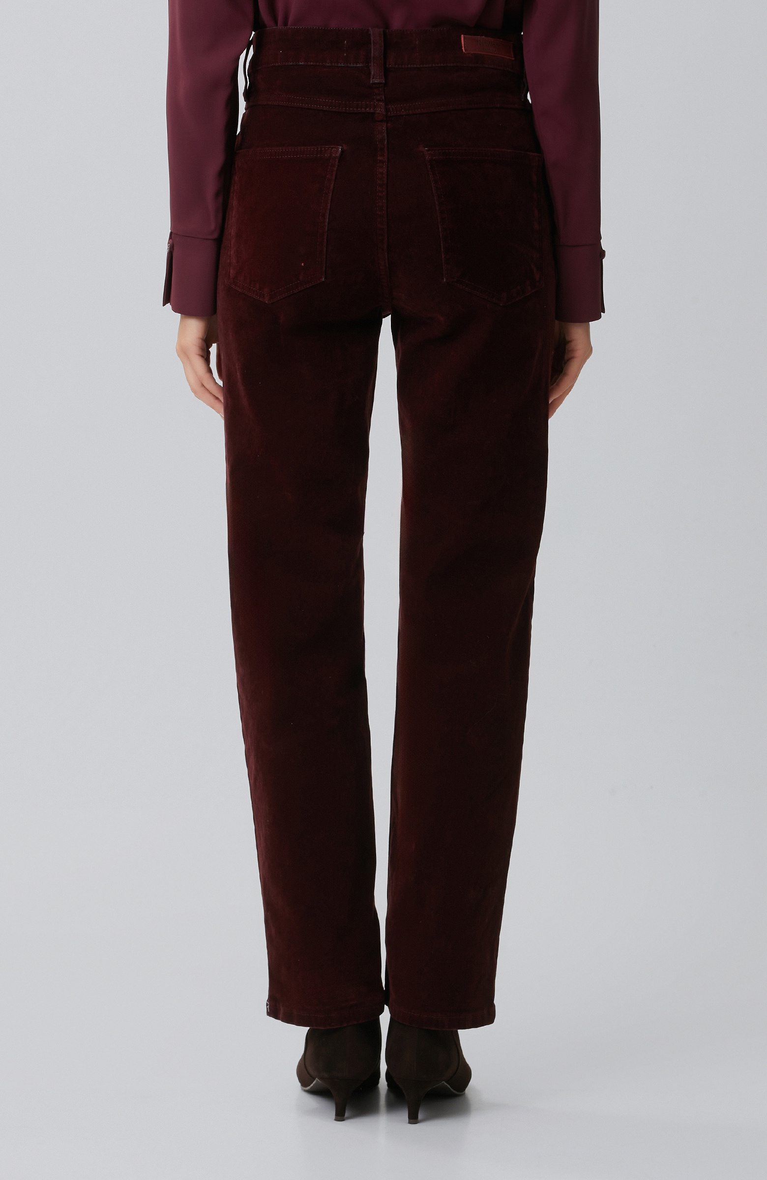Bordo Straight Fit Kadife Denim Pantolon
