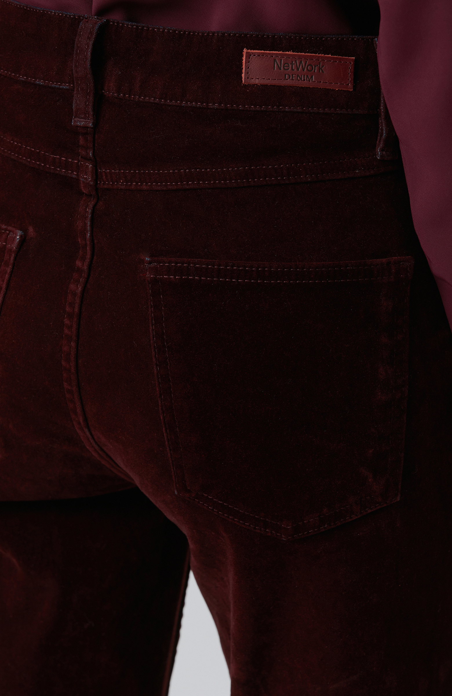 Bordo Straight Fit Kadife Denim Pantolon