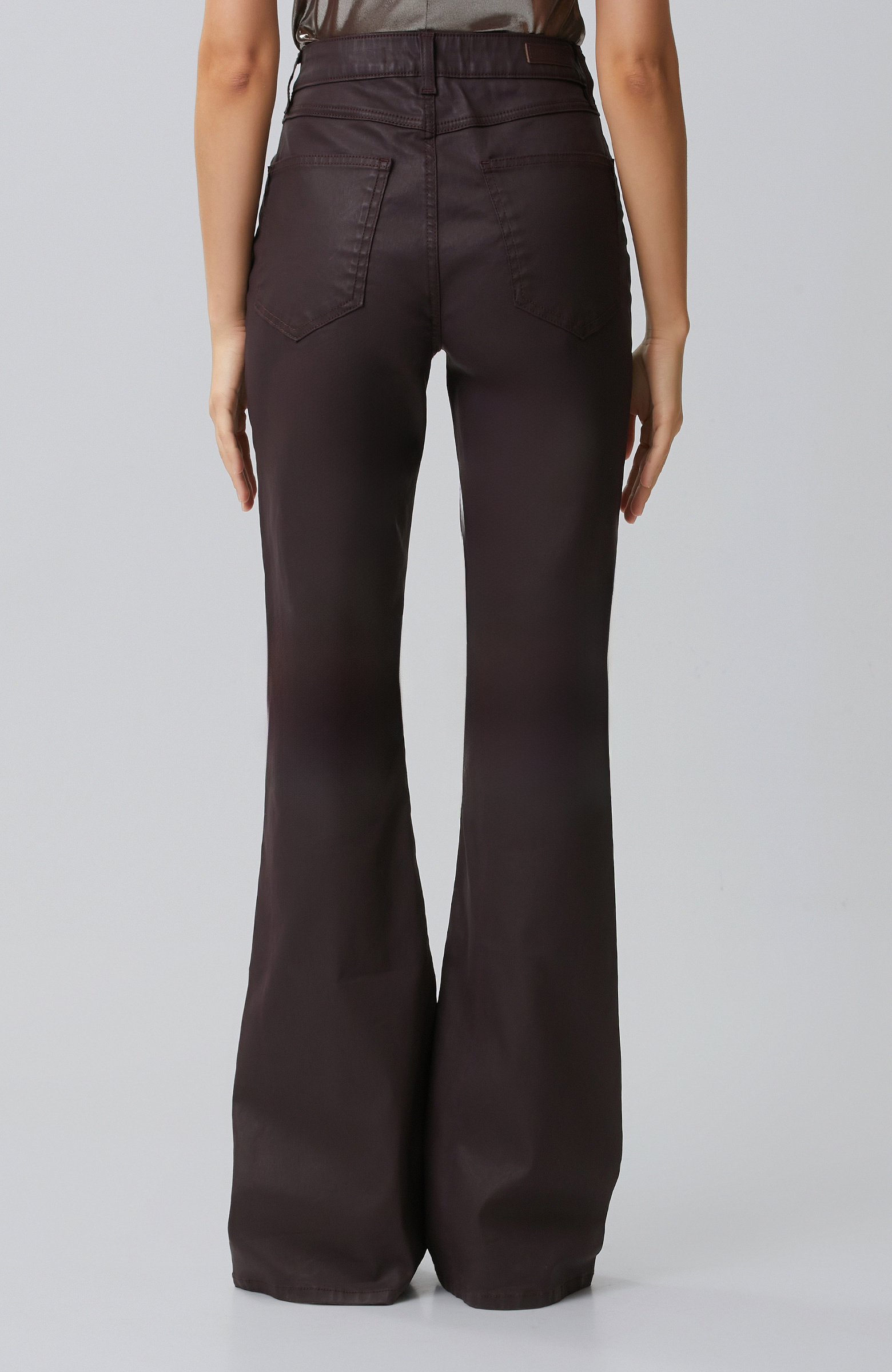 Mürdüm Kaplamalı Ütü İzli Flare Denim Pantolon