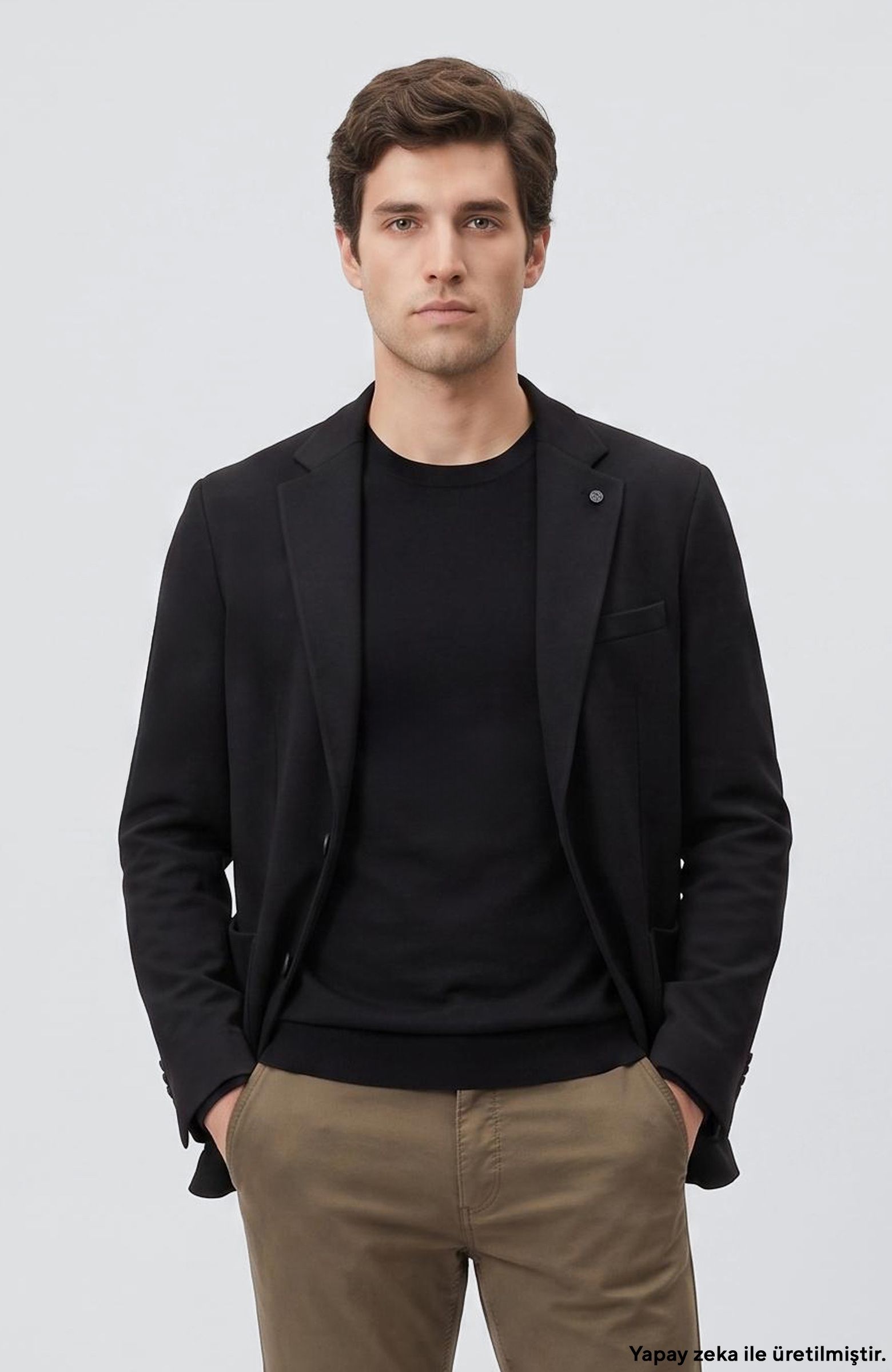 Siyah Slim Fit Armür Desen Örme Ceket