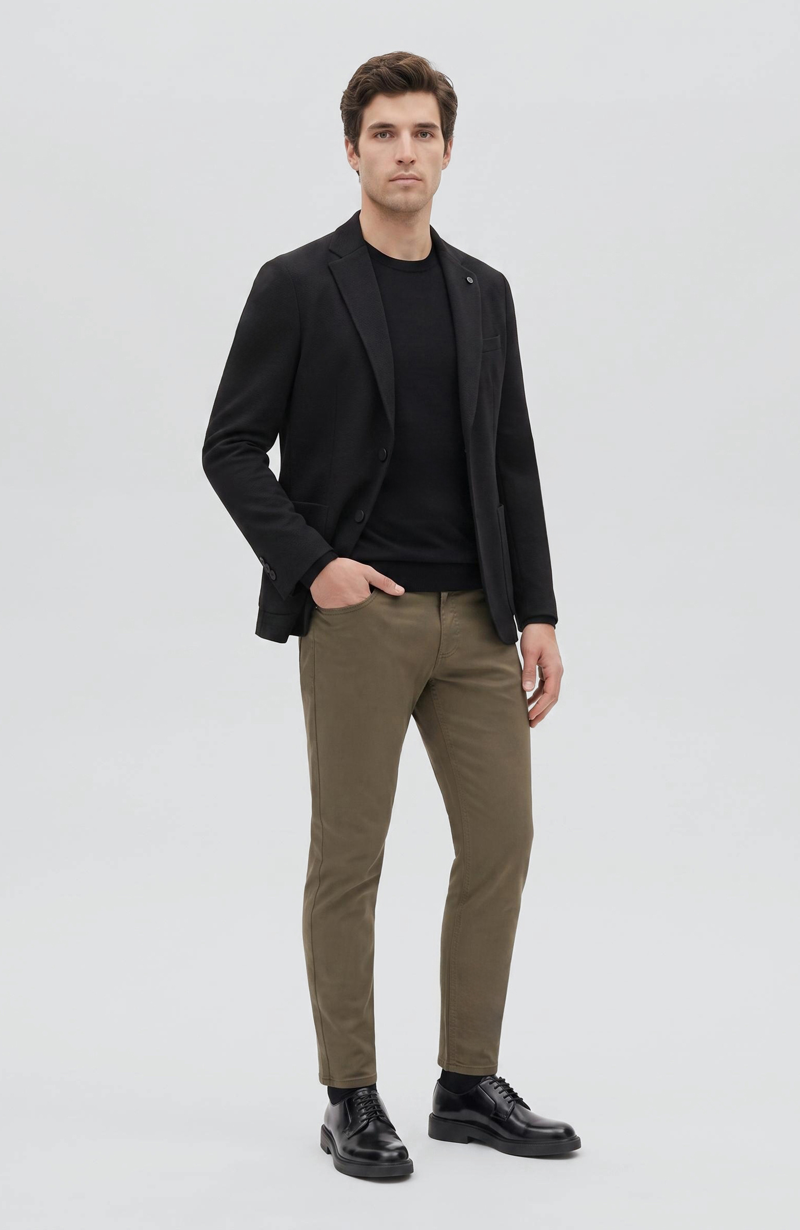 Siyah Slim Fit Armür Desen Örme Ceket