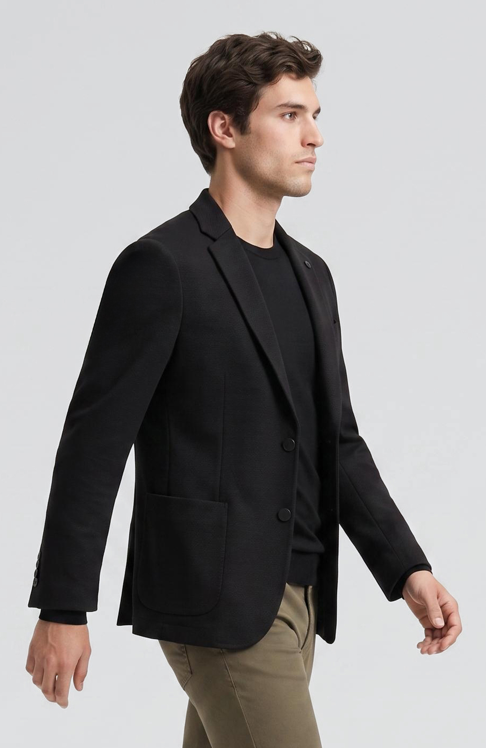 Siyah Slim Fit Armür Desen Örme Ceket