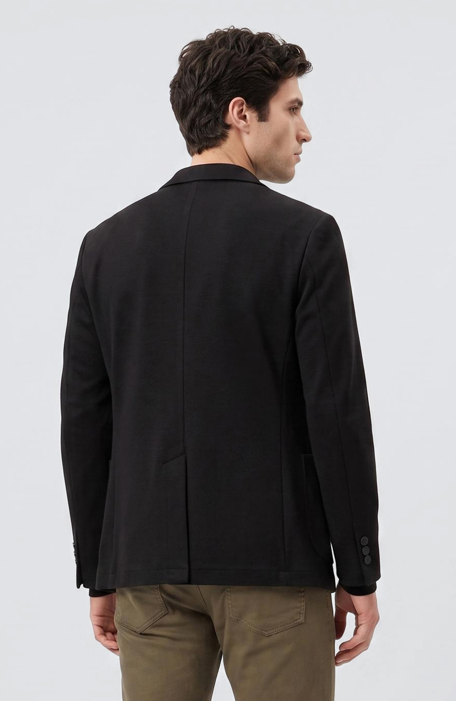 Siyah Slim Fit Armür Desen Örme Ceket