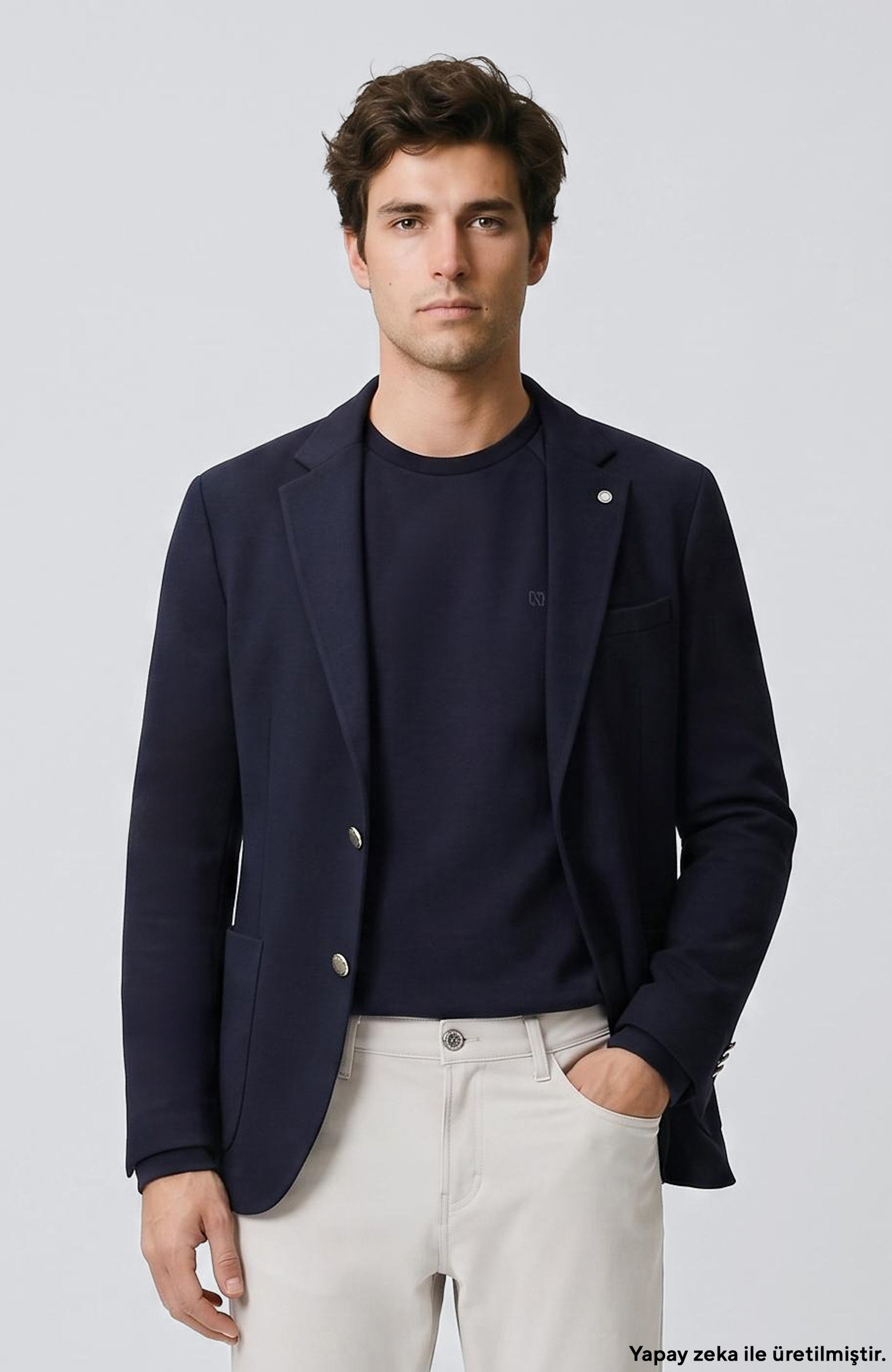 Slim Fit Lacivert Armür Desen Örme Ceket